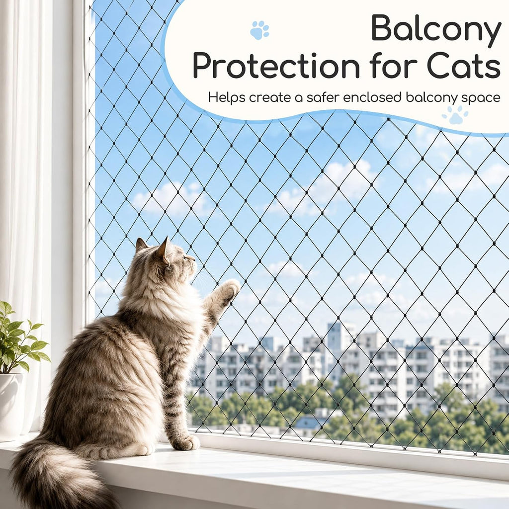 10 x 13 ft Cat Balcony Netting with Steel Wire-Reinforced Mesh