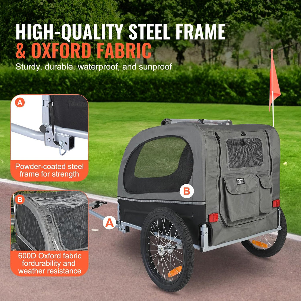 VEVOR Dog Bike Trailer, Supports up to 88 lbs, Pet Cart Bicycle Carrier, Easy Folding Frame with Quick Release Wheels, U