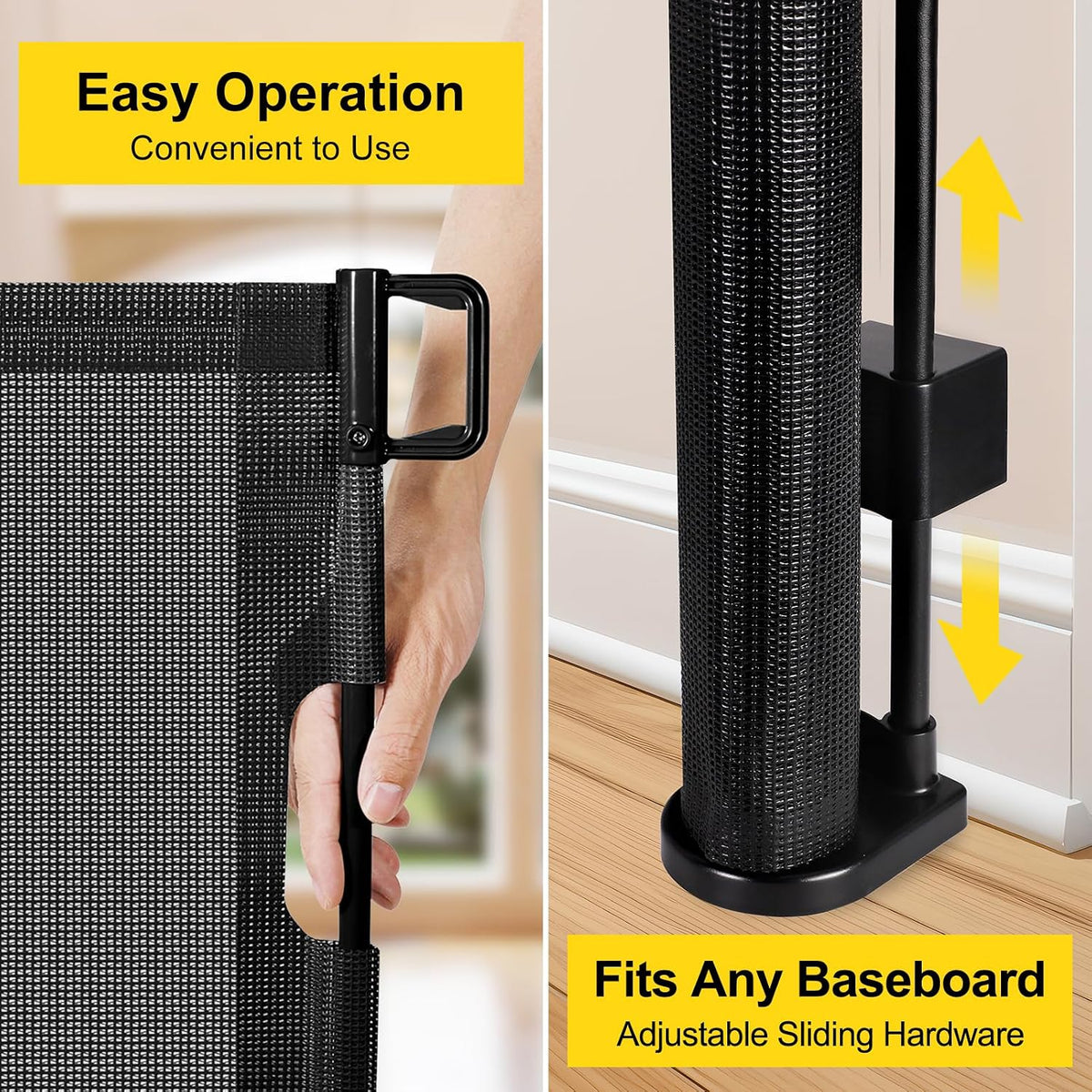 Reinforced 42" Extra Tall Retractable Baby Gates, Extends up to 60" Wide