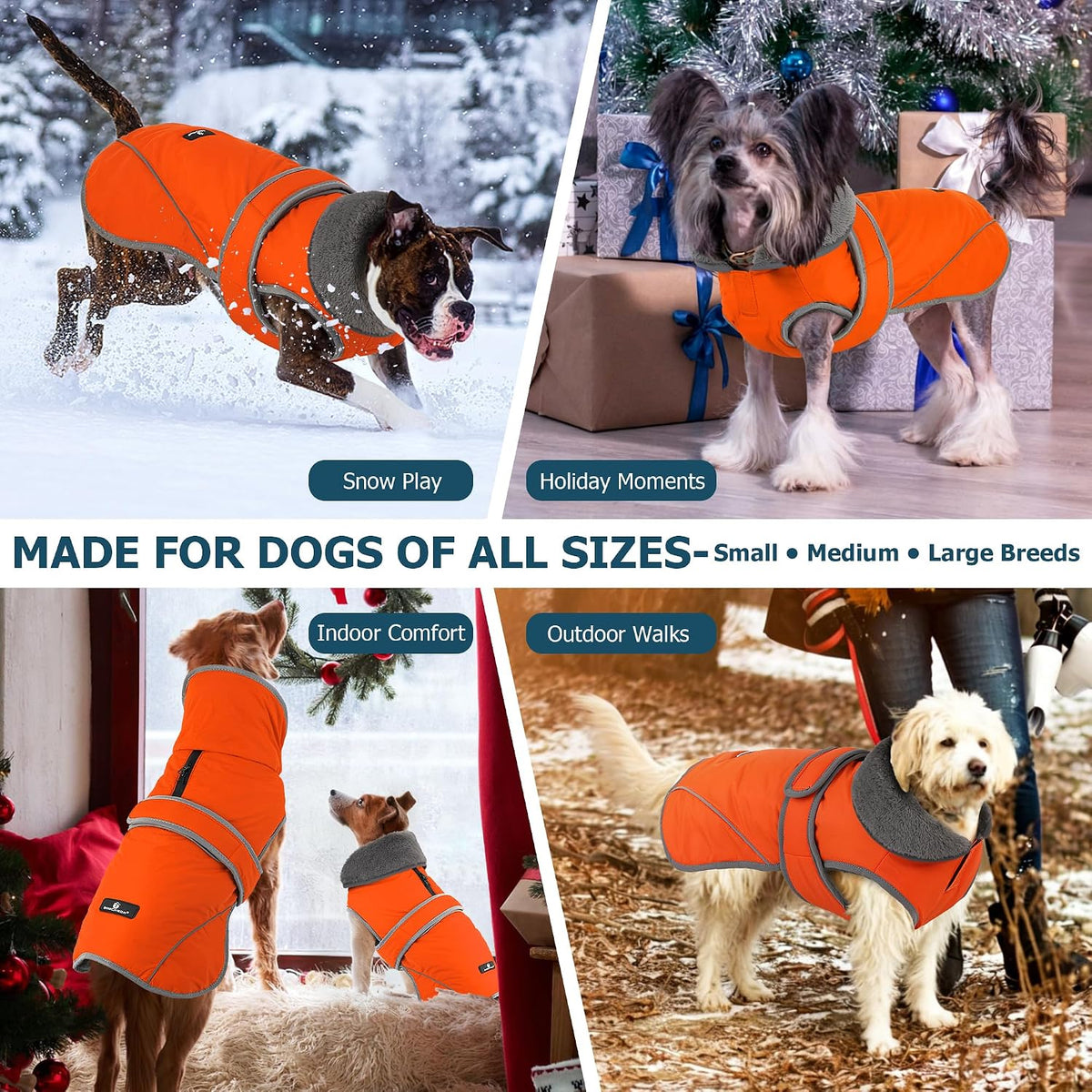 Dogcheer Dog Winter Coat, Waterproof Dog Jacket with Zipper Leash Opening