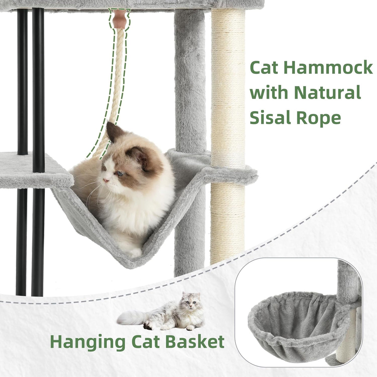 Cat Tree, 43.3'' Cat Tower with Hammock for Kittens GCT004SW
