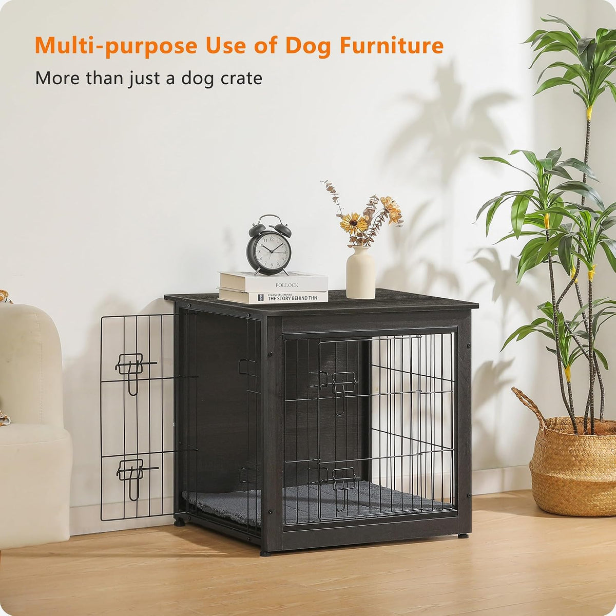 27" Dog Crate Furniture, Dog Kennel Indoor, with Waterproof Cushion