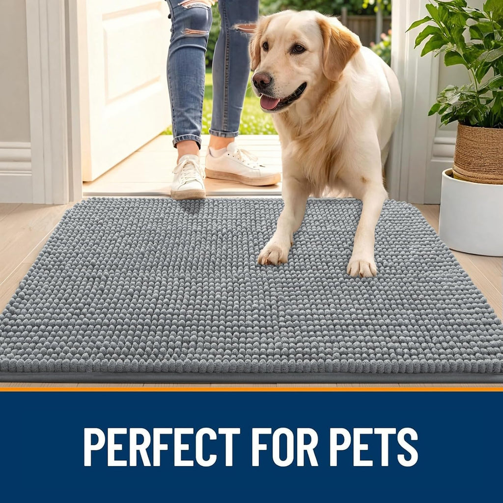 OLANLY Dog Door Mat for Muddy Paws 30x20, Absorbent Chenille Mud Doormat