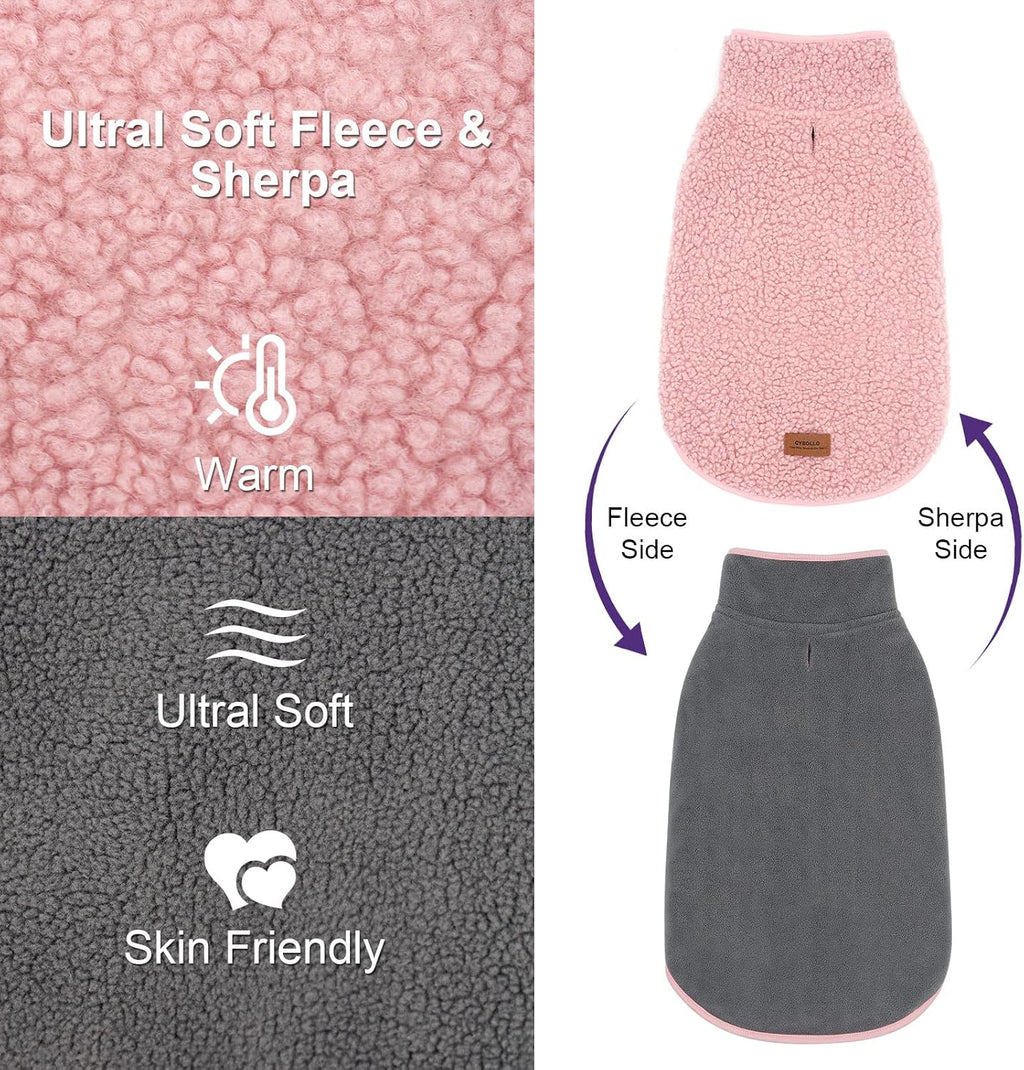 Sherpa Dog Coat Reversible Dog Jackets for Small Dogs, Pink, M