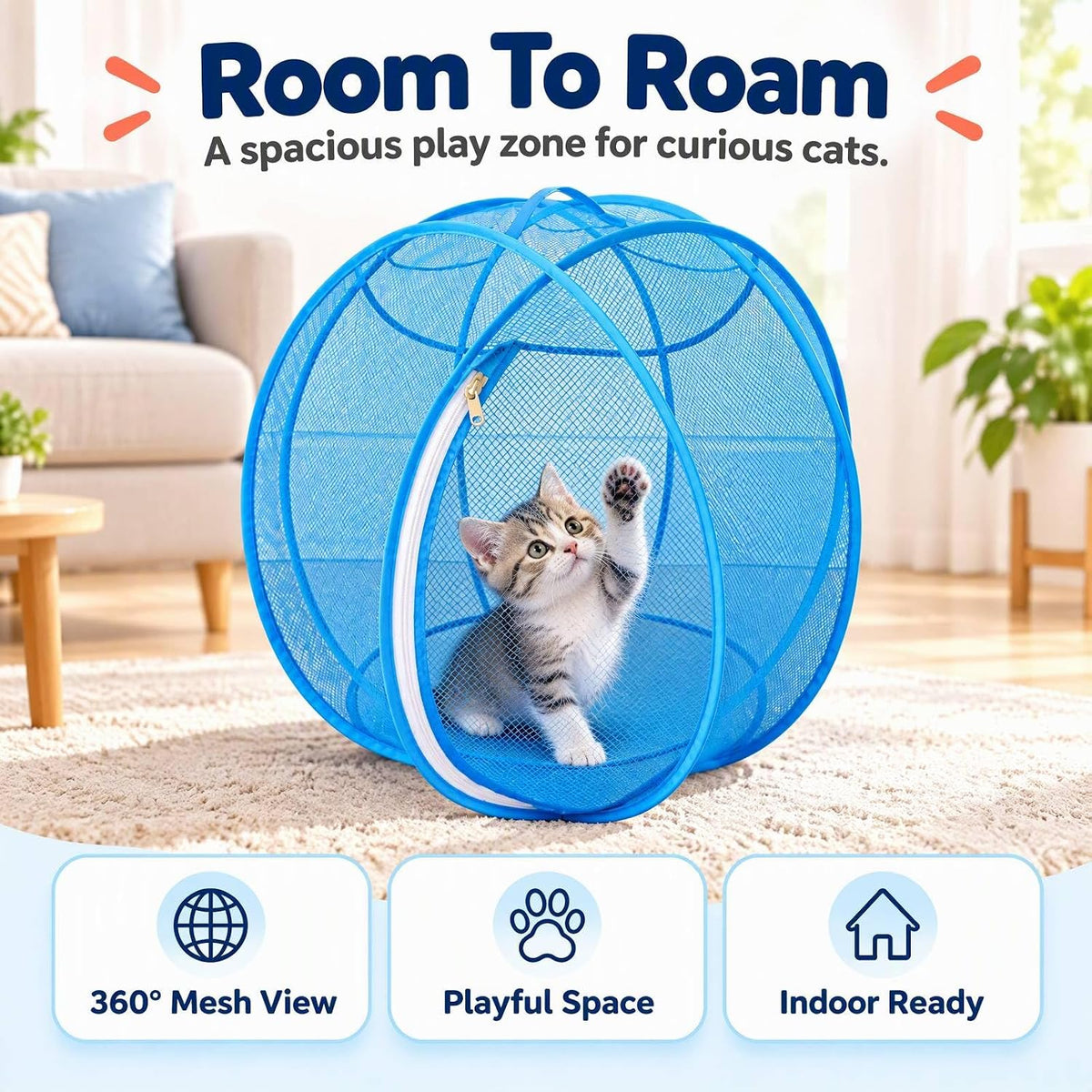 360° Panoramic Pop-Up Rolling Cat Playpen Ball Giant Cat Hamster Ball