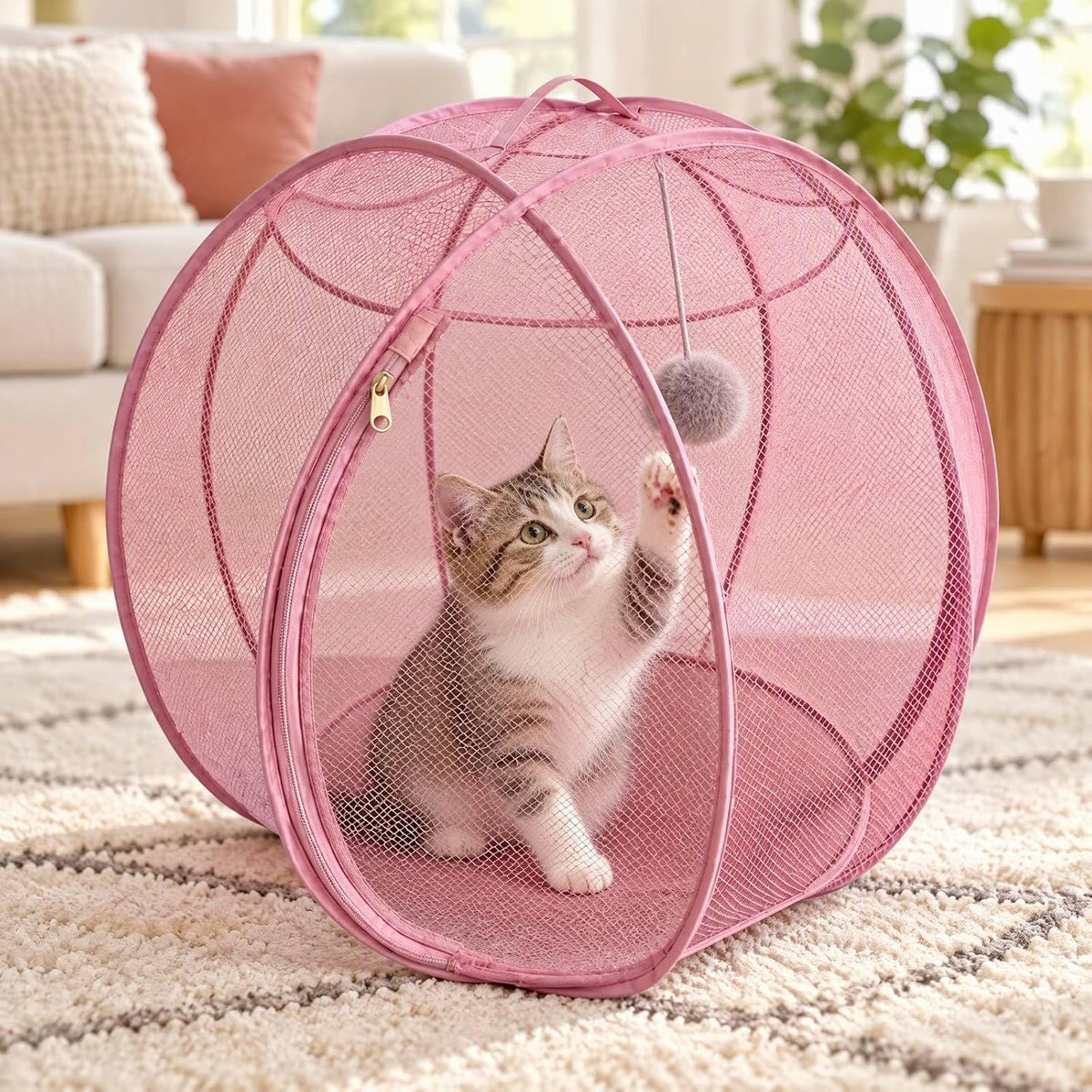 360° Panoramic Cat Playpen Enclosure, Rolling Cat Hamster Ball for Outside
