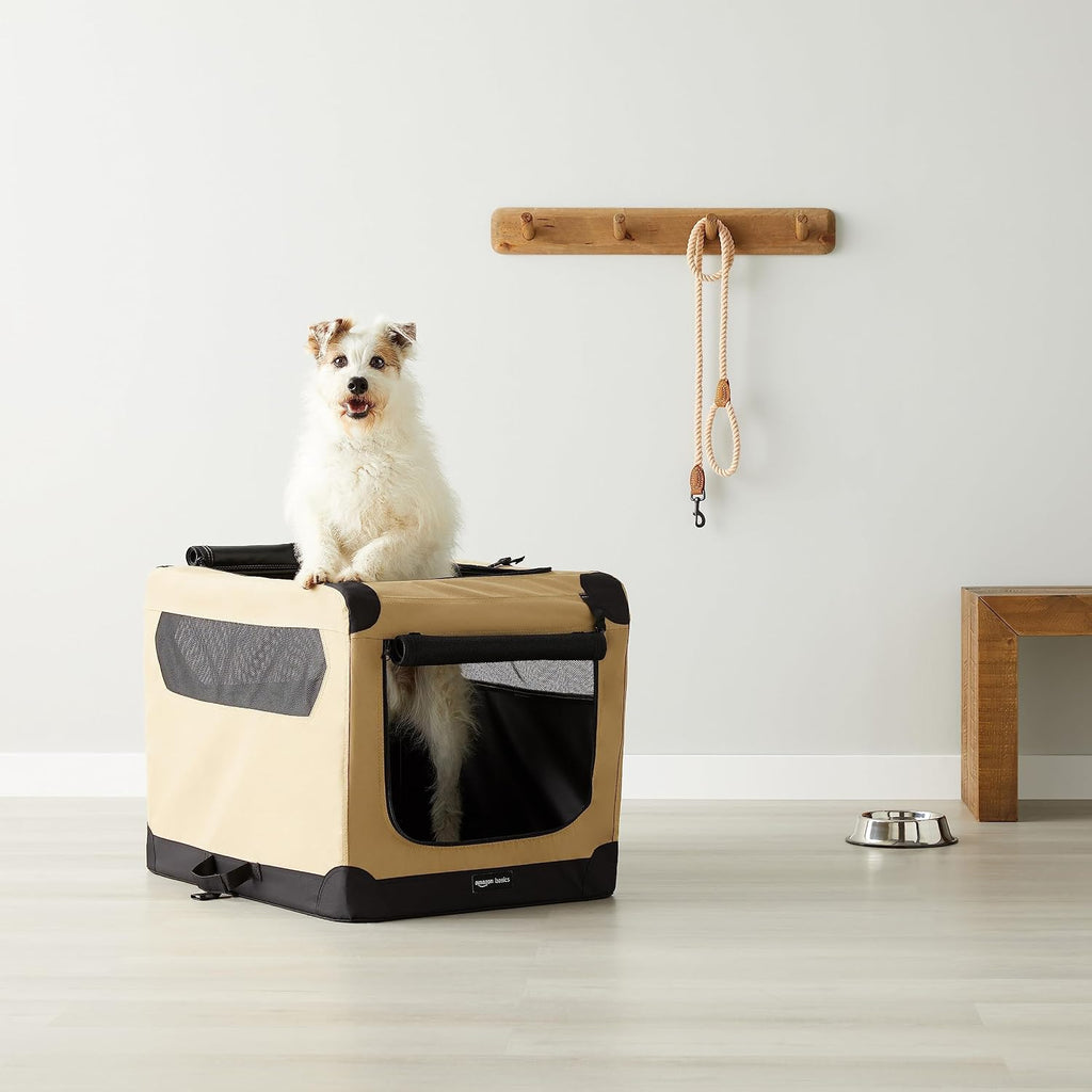 Amazon Basics Portable Folding Soft Dog Crate, Double Door, Collapsible Travel Kennel, Easy to Assemble, Medium, 29.92" 