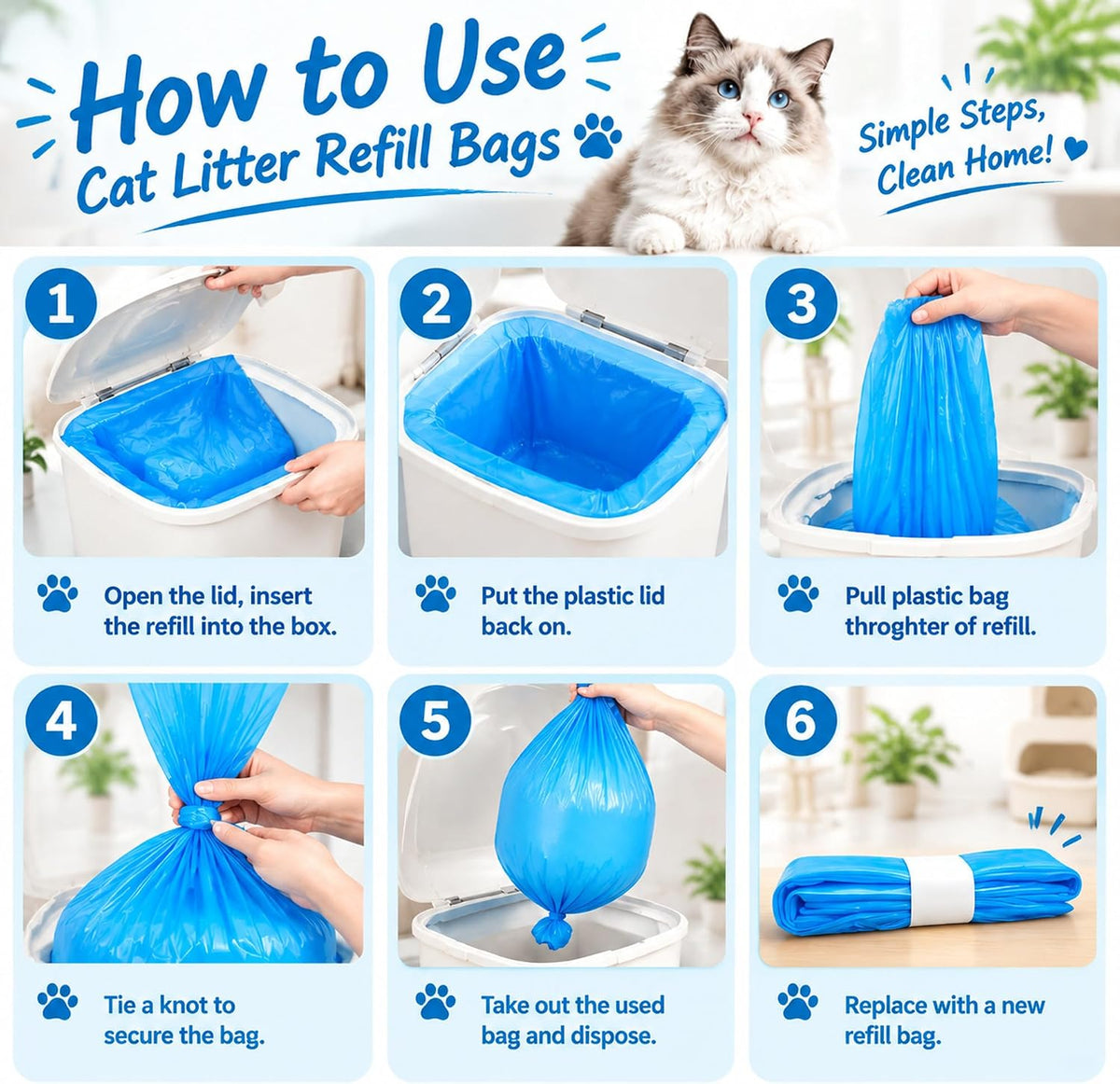 12 Pack Cat Litter Refill Bags Fit for Litter Genie Standard, Plus, XL Pail