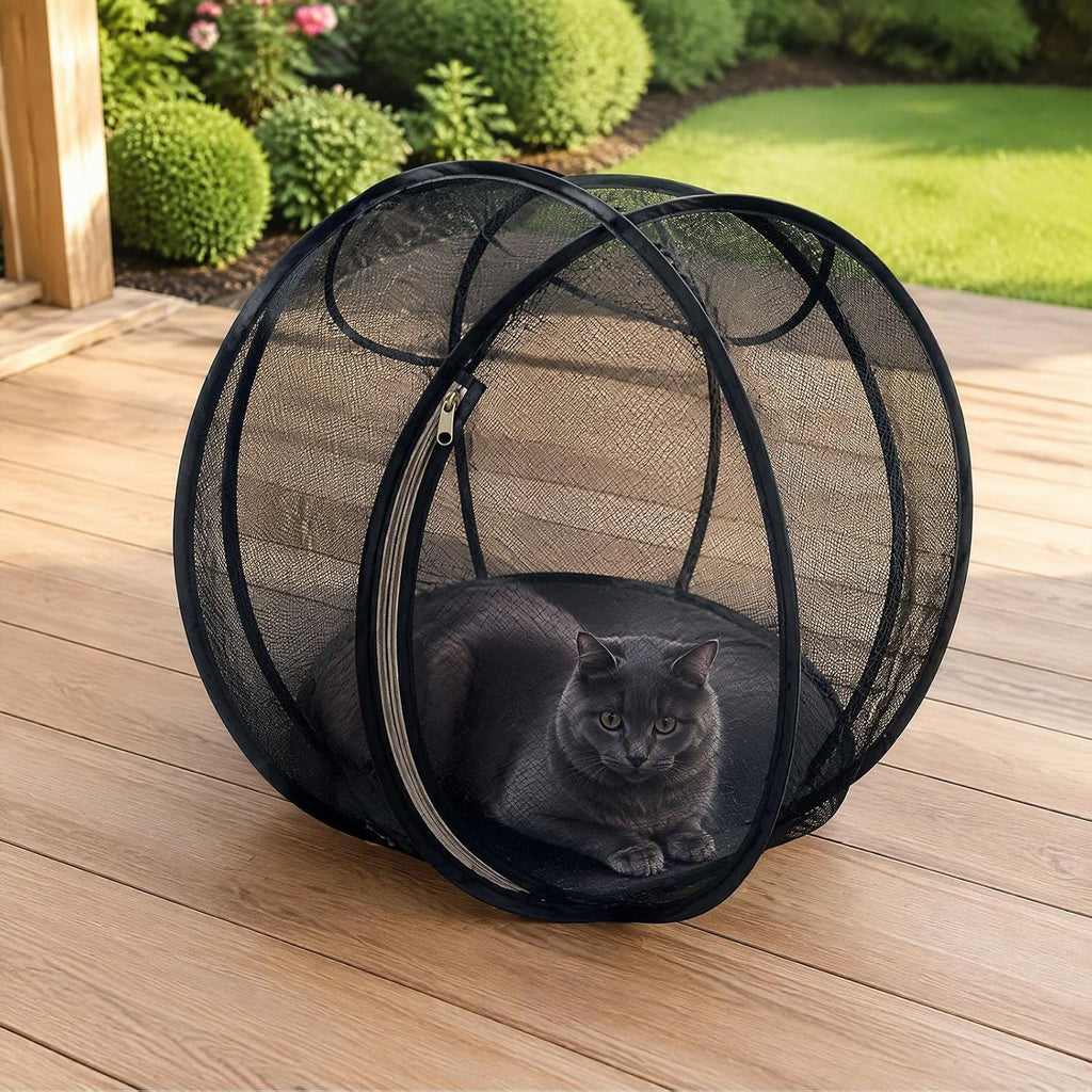 360°Panoramic Rolling Cat Playpen Cat Hamster Ball for Outside，Black-B