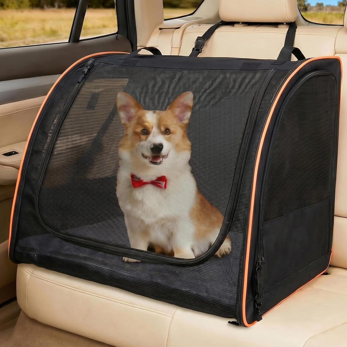 Dog Car Seat, Enclosed Carrier for Pets Travel Safety Dog Crate Soft-Sided Covered Car Kennel Carrier for Backseat for M