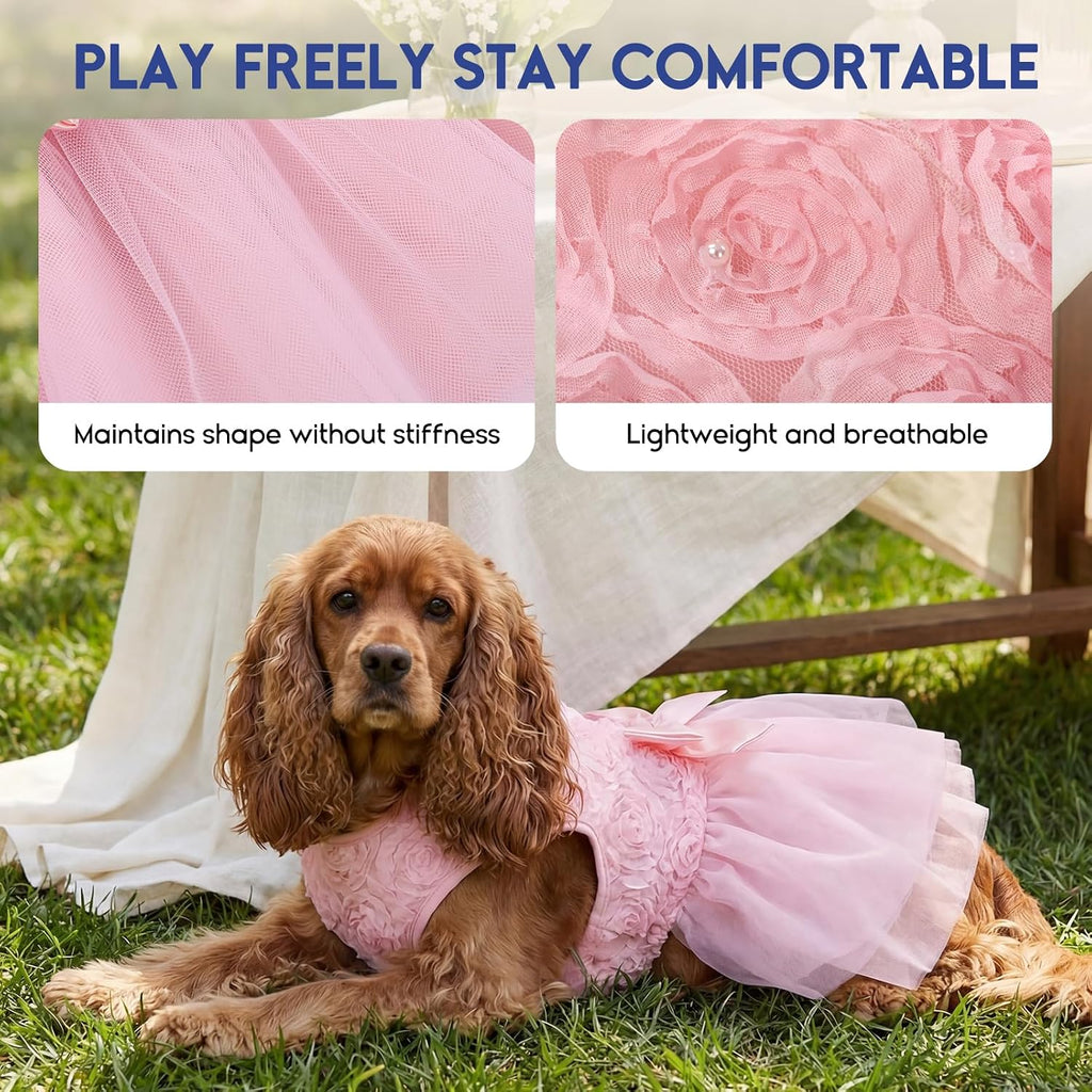 ASENKU Dog Dress Pet Wedding Dress Puppy Birthday Party Outfit, Pink 2XL