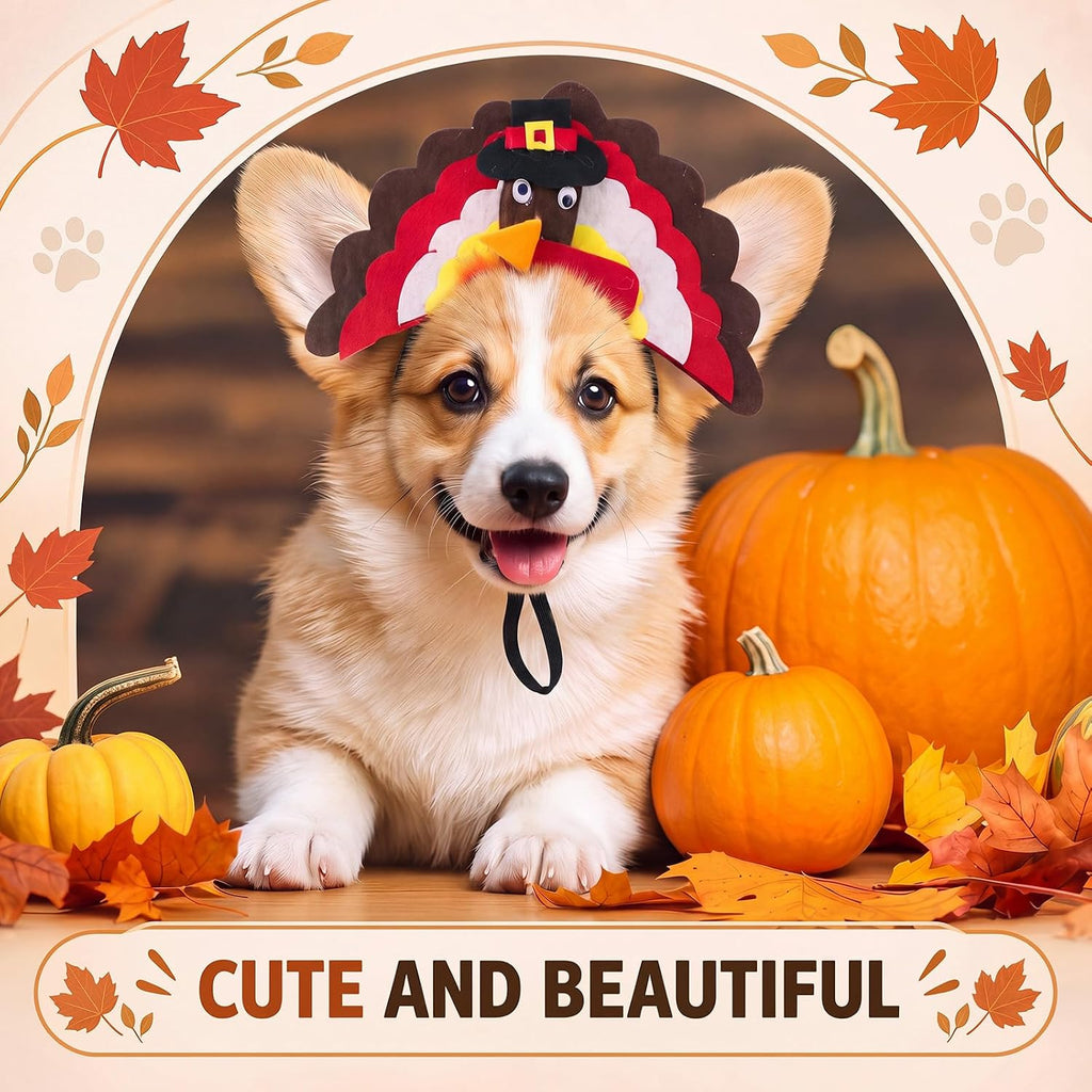 Shinymoon 3 Pcs Thanksgiving Turkey Hat for Dog Cat, Turkey, Felt