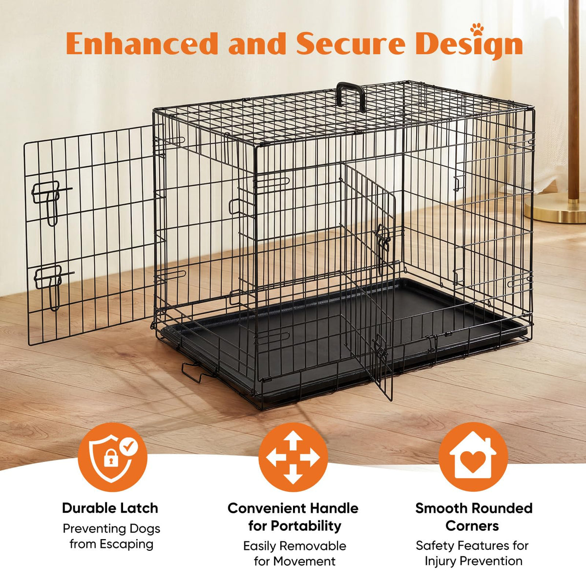 Sweetcrispy 36 Inch Dog Crate, Medium Dog Cage, Foldable Puppy Pet Kennel