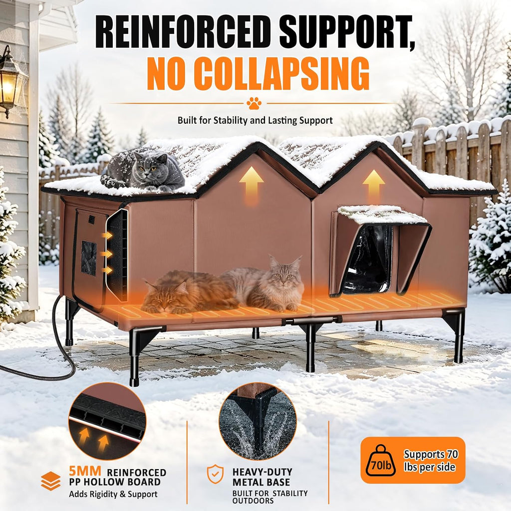 Heated Cat House for Outside, Outdoor Heated Cat House Weatherproof