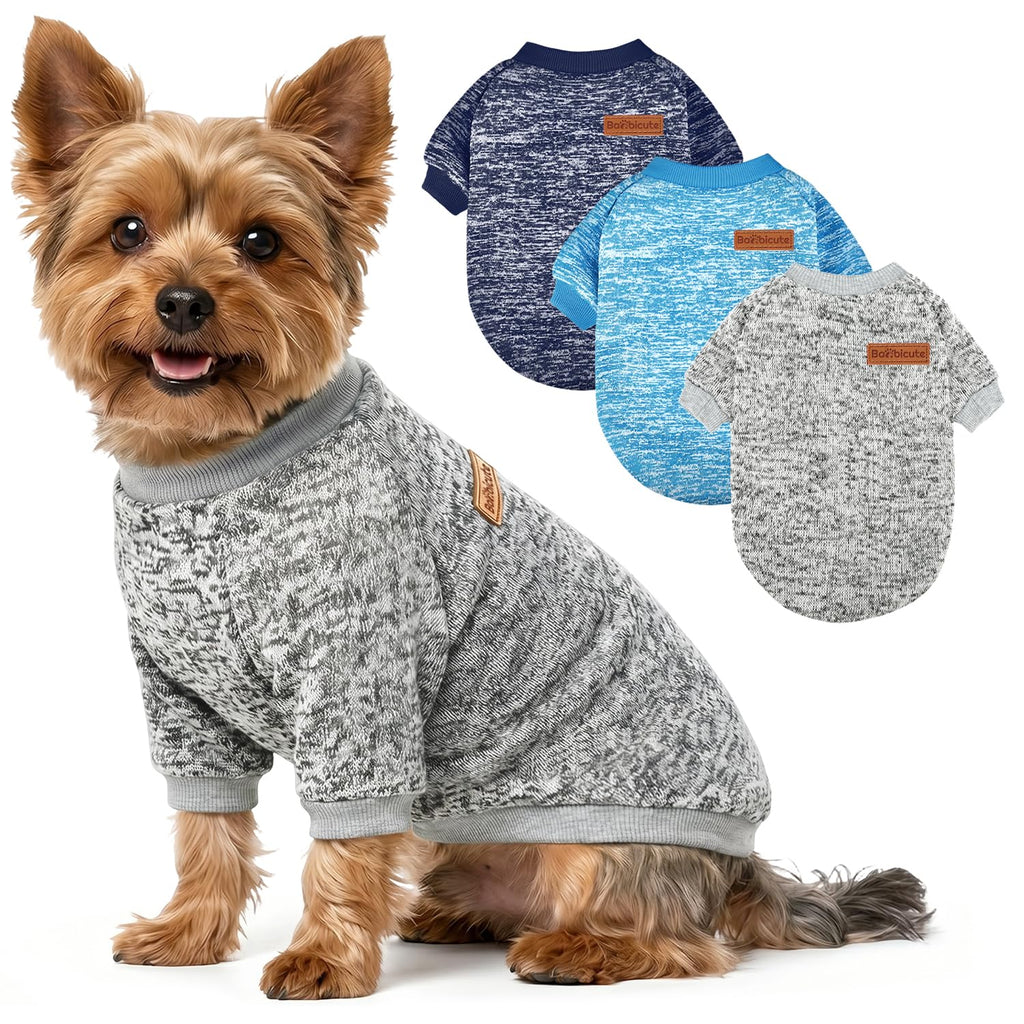 BAOBICUTE 3 Pack Dog Sweaters for Small Dogs Girl Boy Winter Fleece Clothes Warm Soft Dog Sweatshirt Outfit for Dogs Cats Pet Apparel