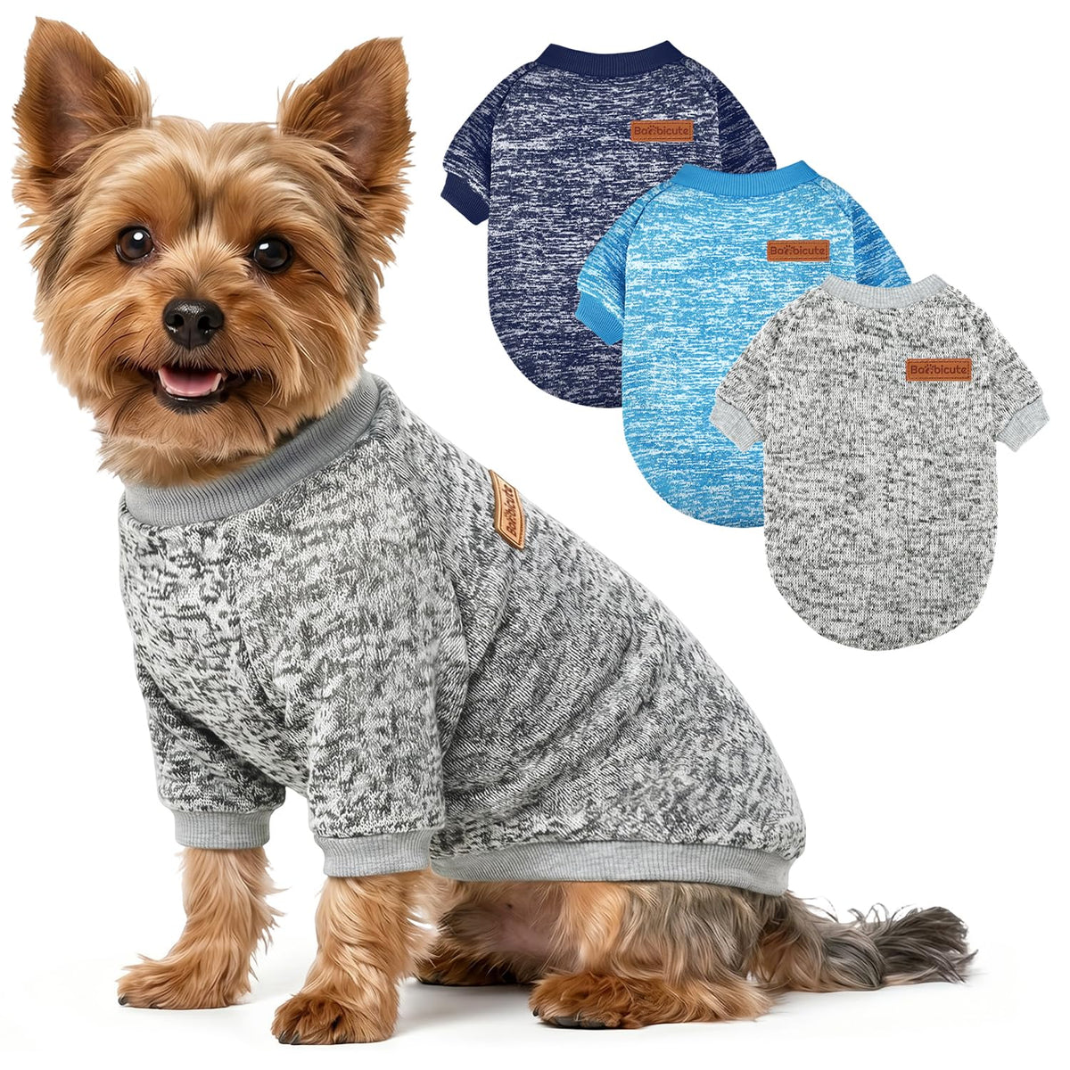 BAOBICUTE 3 Pack Dog Sweaters for Small Dogs Girl Boy Winter Fleece Clothes Warm Soft Dog Sweatshirt Outfit for Dogs Cats Pet Apparel