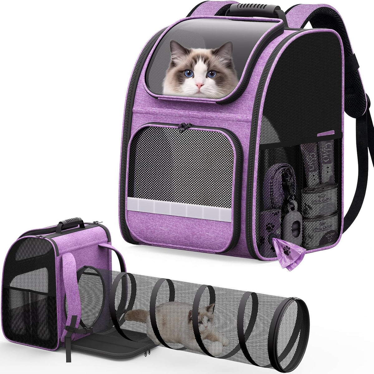 Cat Backpack Carrier with Play Tunnel, Design for Carrying Playing