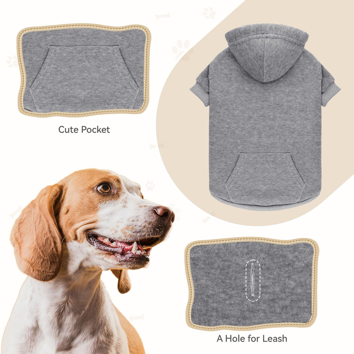 Dog Hoodie Dog Sweaters for Large Dogs Clothes Sweatshirt(Grey-L)