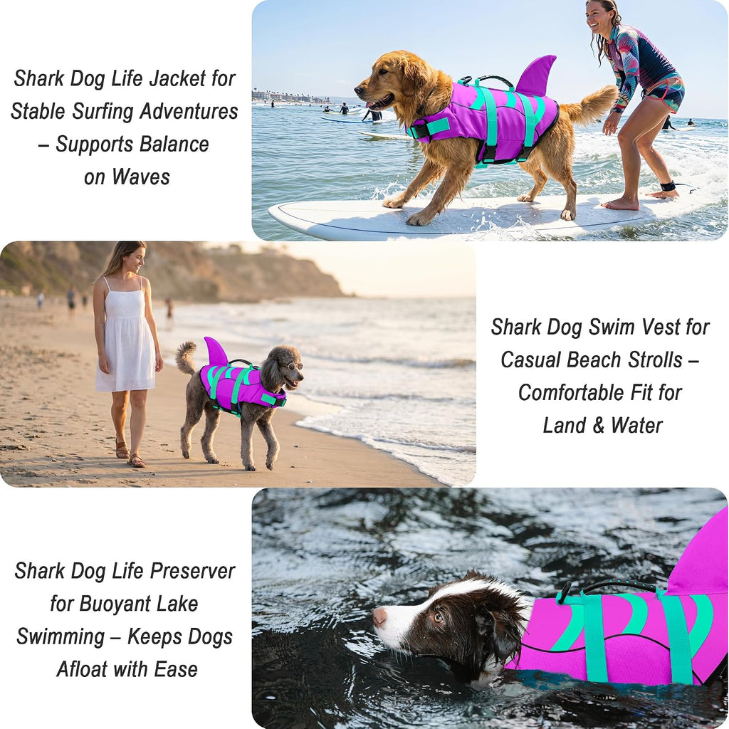 Fragralley Shark Dog Life Jacket, Easy to Put on Dog Life Vest for Swimming and Boating, Vibrant & Adjustable Dog Life P