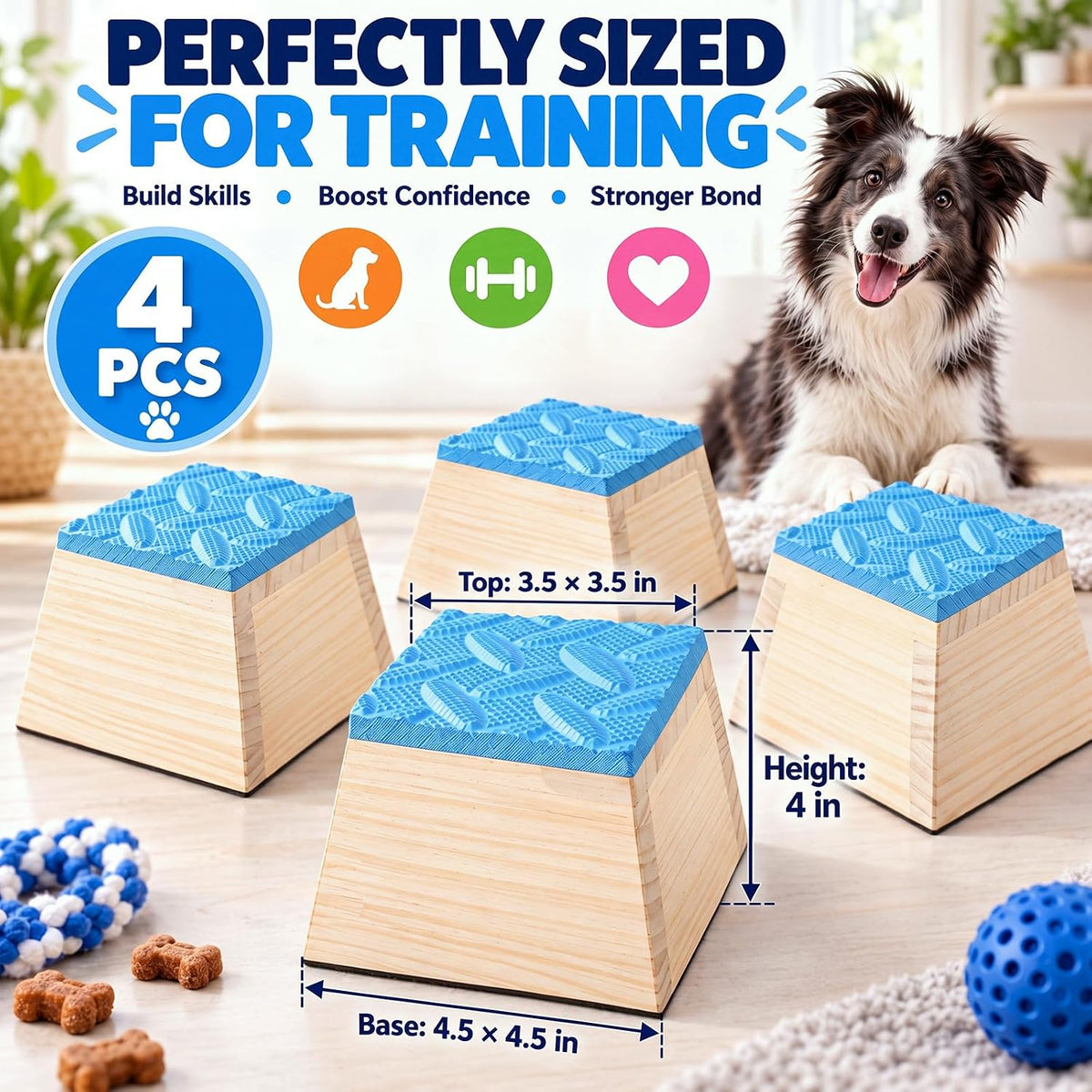 Hiboom 4 Pcs Dog Stacking Blocks for Dog Training, Trapezoid Blocks