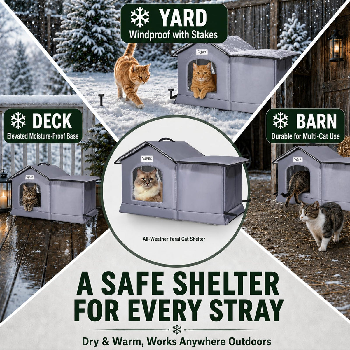 Tailtastic Weatherproof Outdoor Cat House Seamless Leakproof Bottom