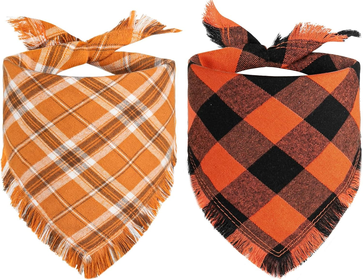 Kytely Dog Bandanas Fall Thankgiving XLarge 2Pack, Plaid Pet Scarf