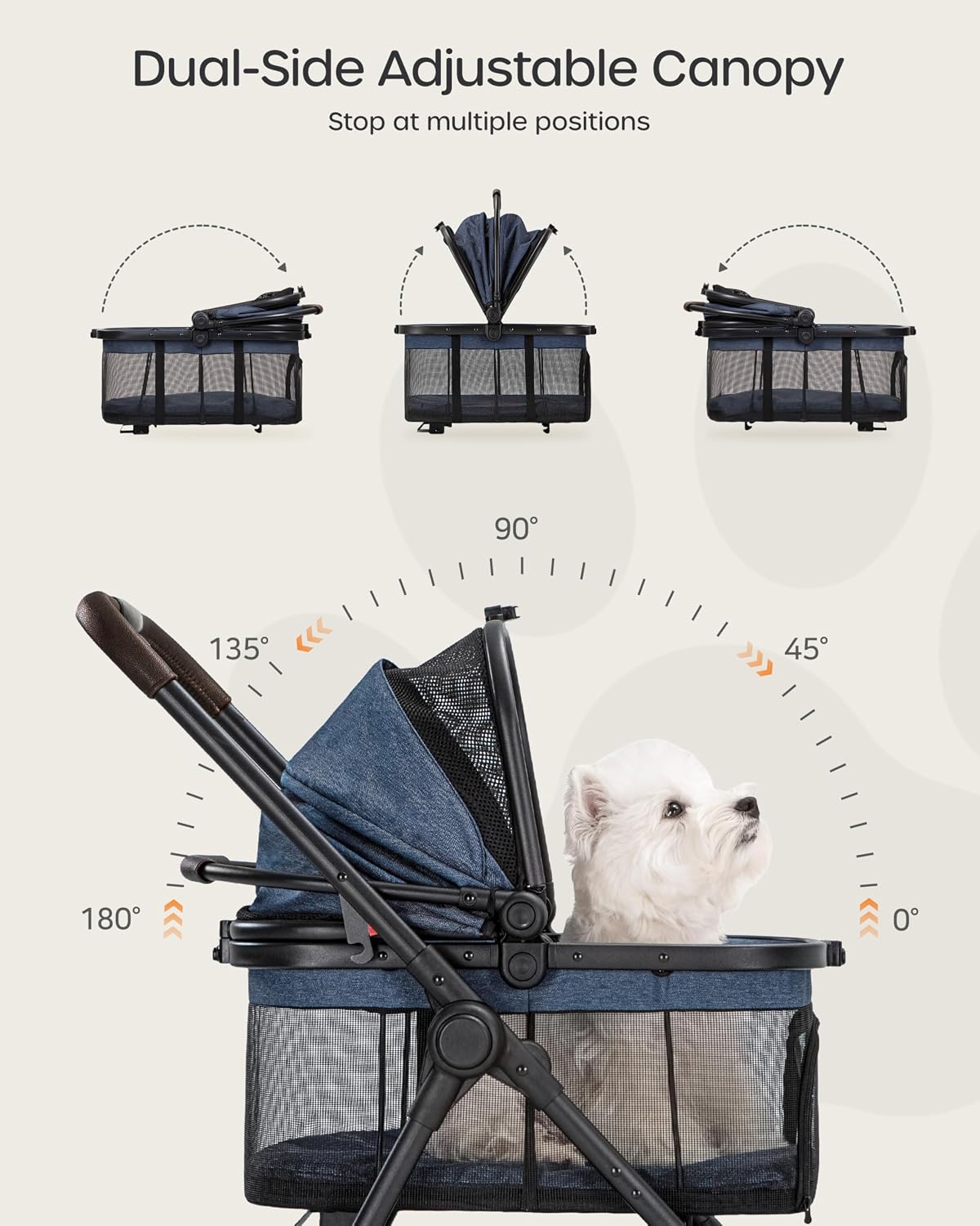 Pet Stroller for Small Dogs & Cats, Foldable with Detachable Carrier
