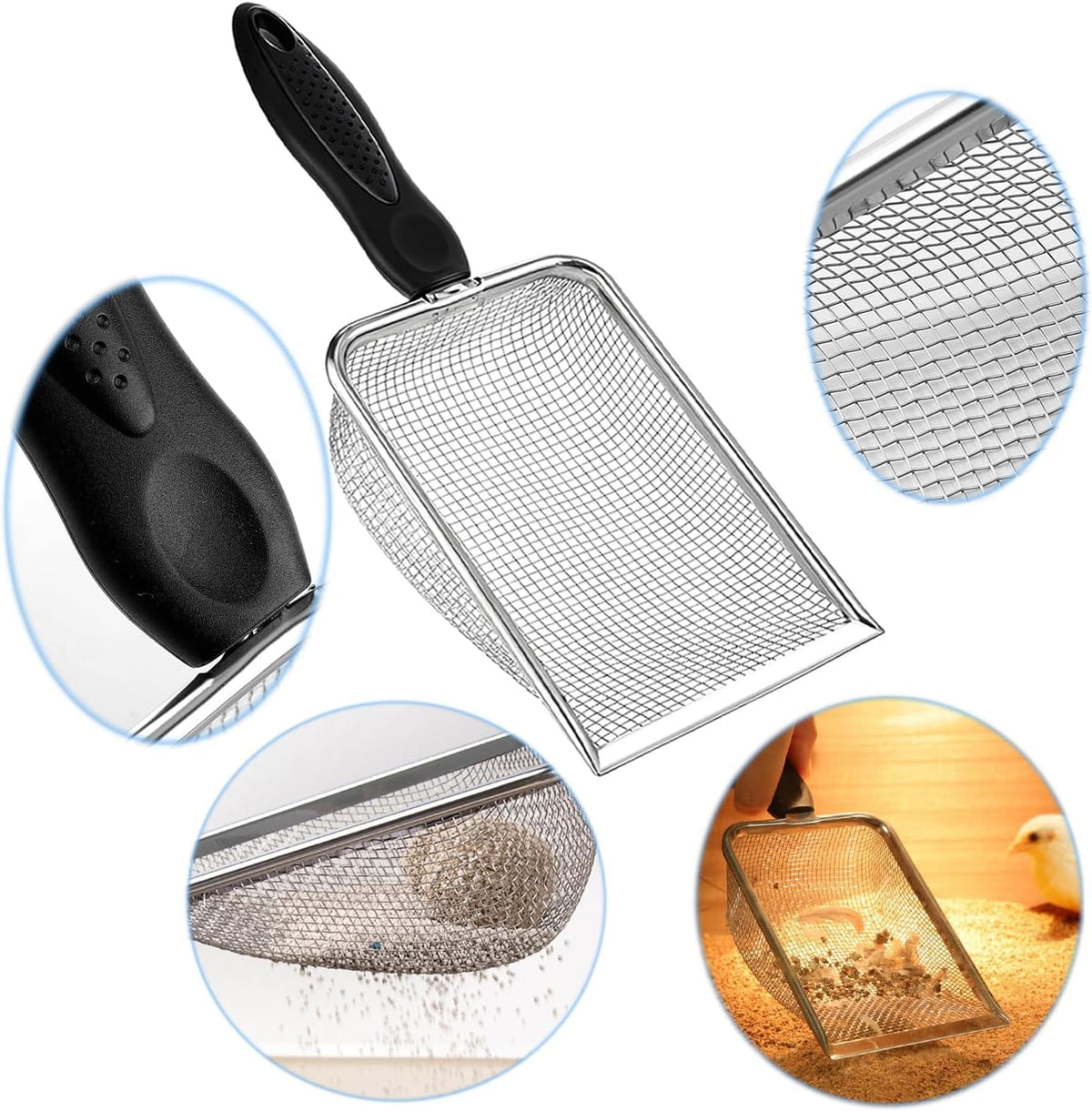 Cat Litter Scoop, Stainless Steel Cats Sturdy Mesh Scooper Kitty Metal Scooper Long Handle Scooper Shovel Sifter for All