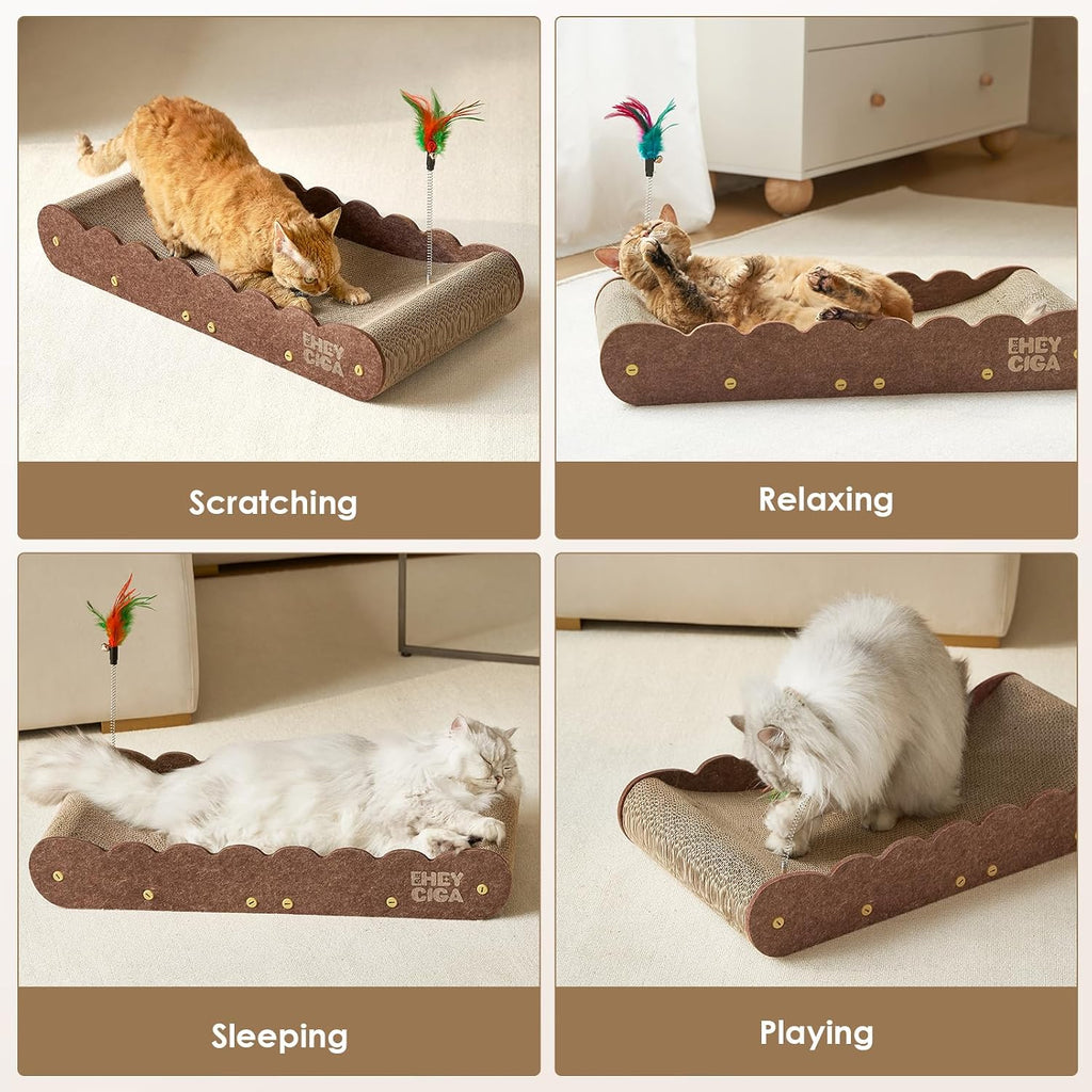 EHEYCIGA 26" Large Cardboard Cat Scratcher Bed with 2 Cat Toys, Brown