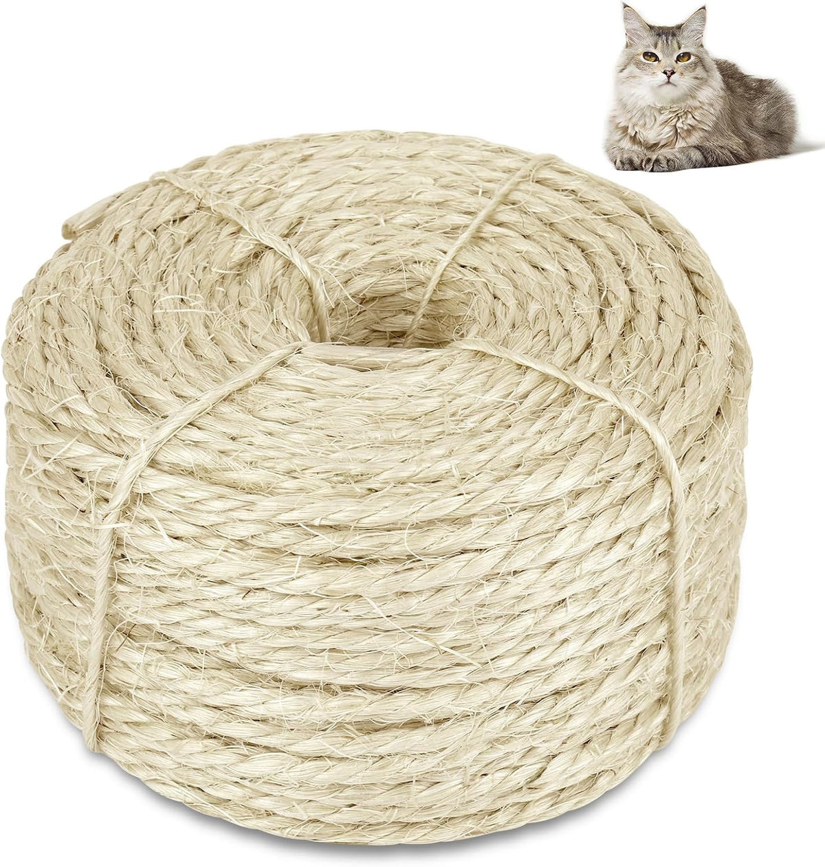 164 Ft Sisal Rope for Cat Tree, 1/6 Inch Natural Twine, White Color