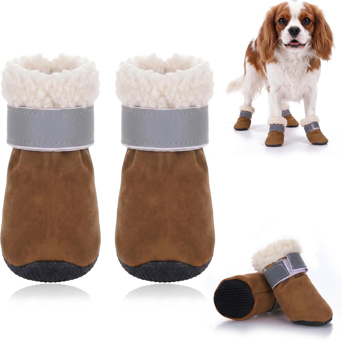 Fecialy Dog Shoes for Winter, Dog Snow Boots & Paw Protectors Warm Booties for Small Medium Dogs Puppies