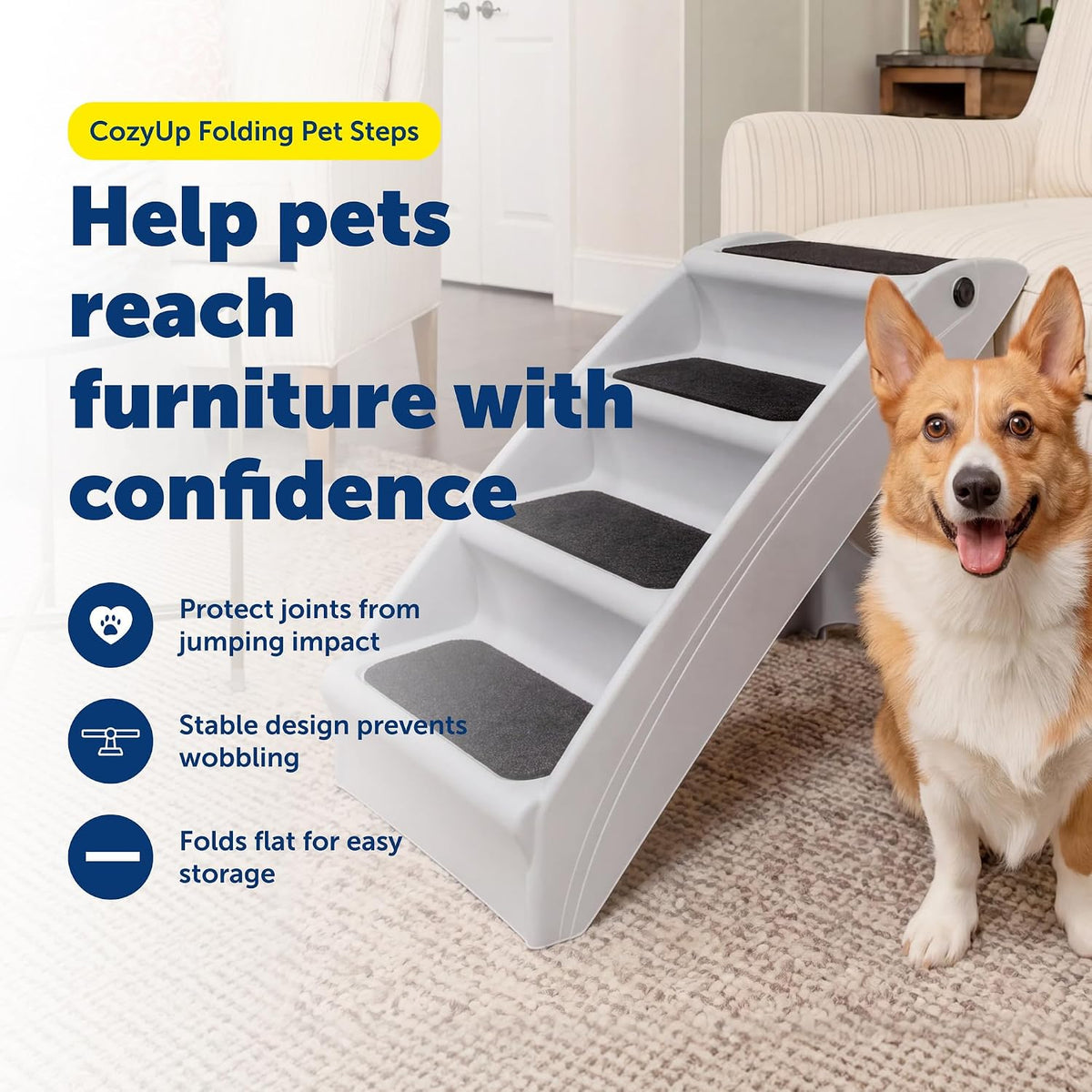 PetSafe CozyUp Folding Dog Stairs, 20 in Tall, Gray