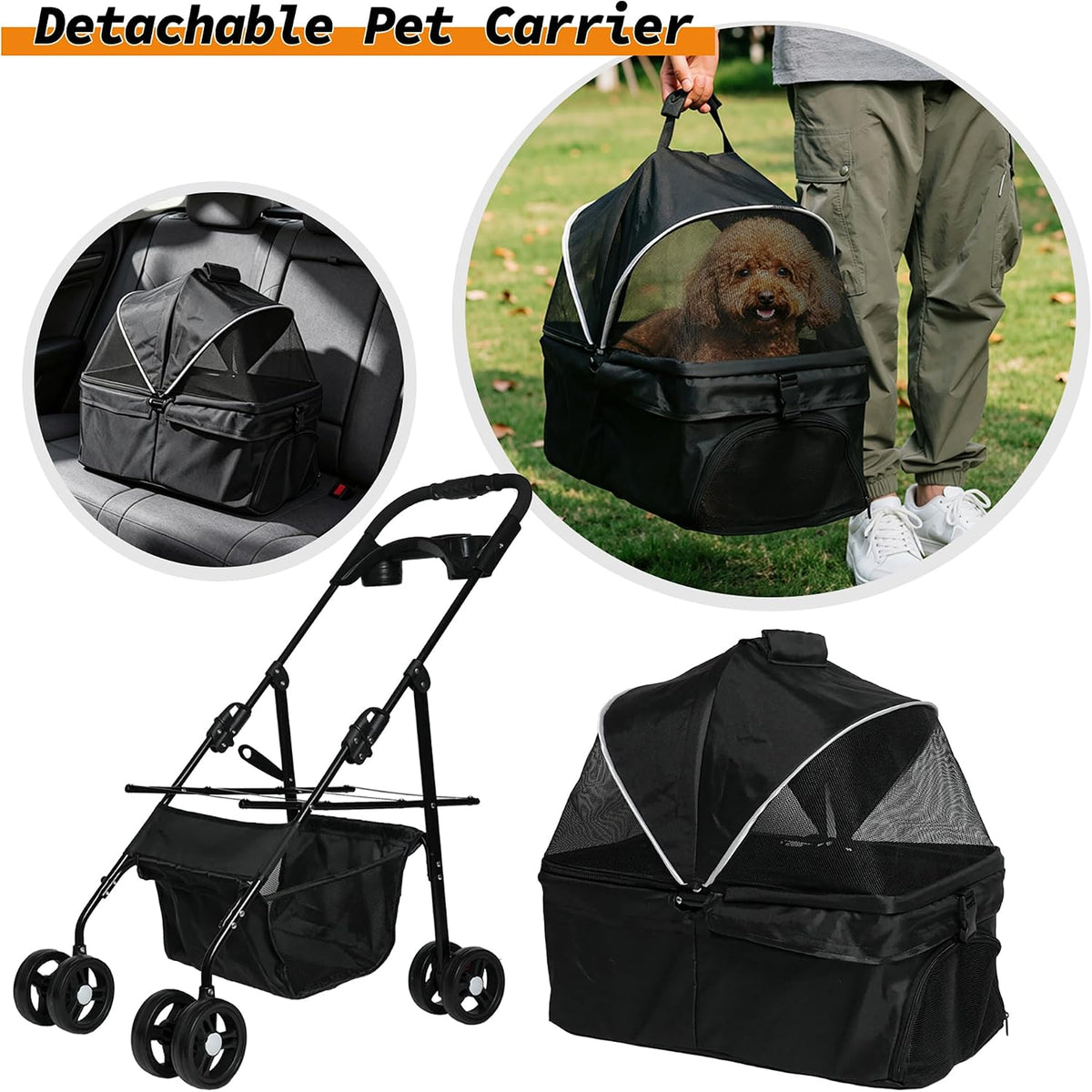3-in-1 Pet Stroller, Carrier & Car Seat for Dogs & Cats