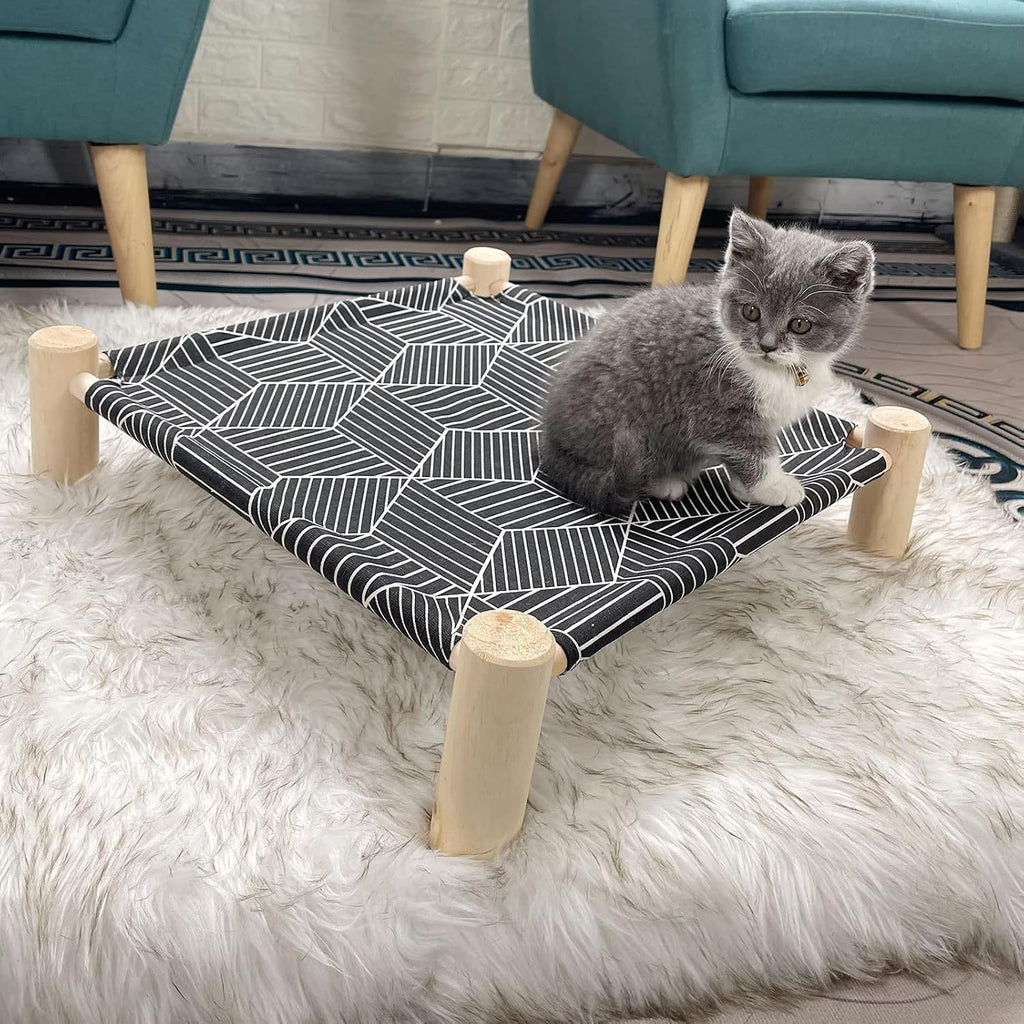 Pozico Cat/Dog Bed Hammock Cat Bed, Wooden Dog Elevated Indoor Outdoor Beds, Raised Cat Cots Furniture Pet Bed Puppy Bed