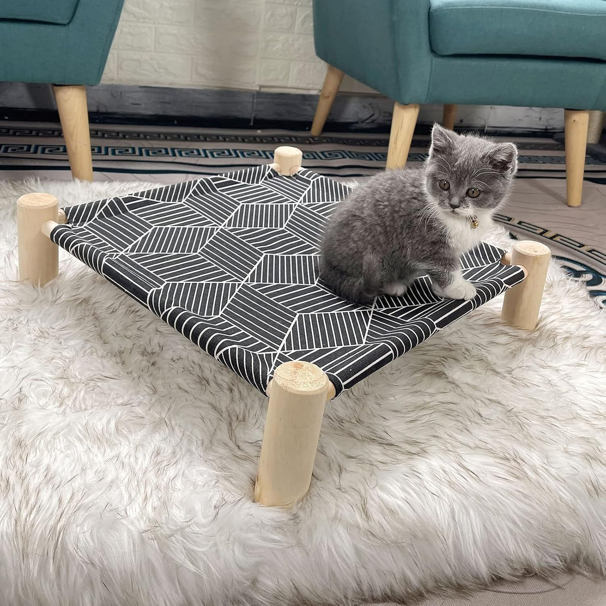 Pozico Cat/Dog Bed Hammock Cat Bed, Wooden Dog Elevated Indoor Outdoor Beds, Raised Cat Cots Furniture Pet Bed Puppy Bed