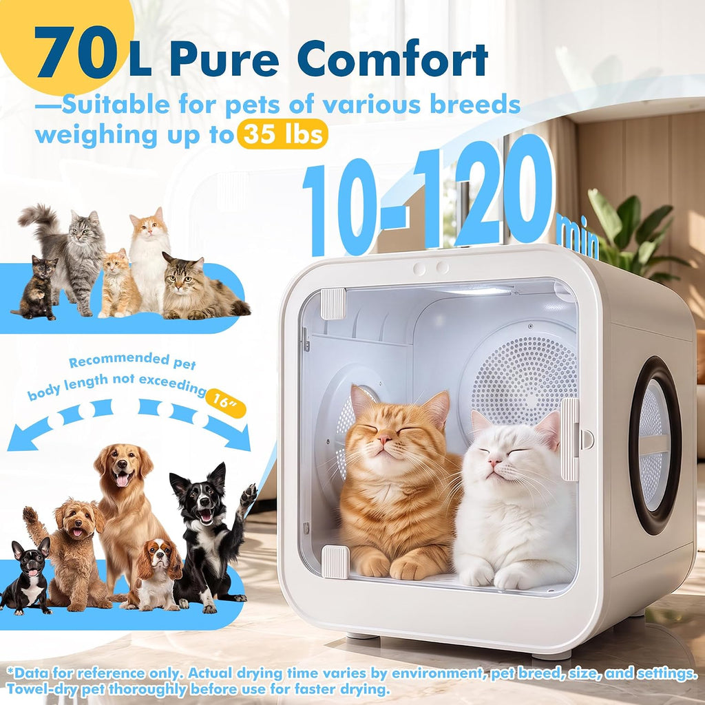 Grepatio Automatic Pet Dryer Box, 70L Pet Dryer for Small Dog and Cat
