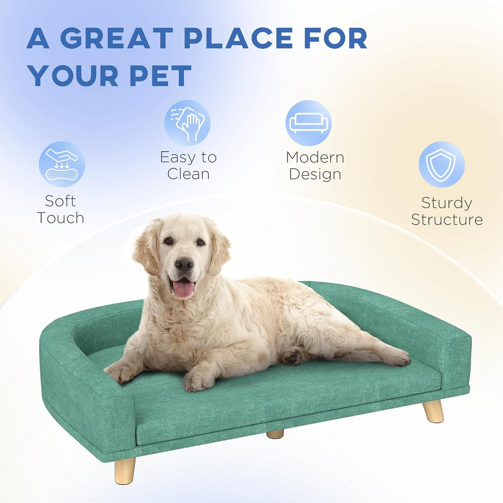 PawHut Dog Sofa Couch, Pet Bed with Comfortable Luxury Cushion, Washable Cover, Wooden Legs, Anti-Slip Mat for Large Dog