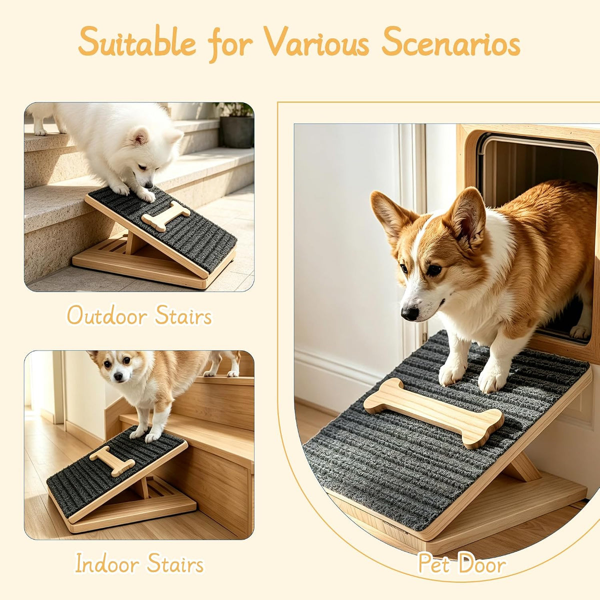 Dog Ramp for Stairs, Foldable Stair Wedges Assist for Small Dogs, 2 Pack