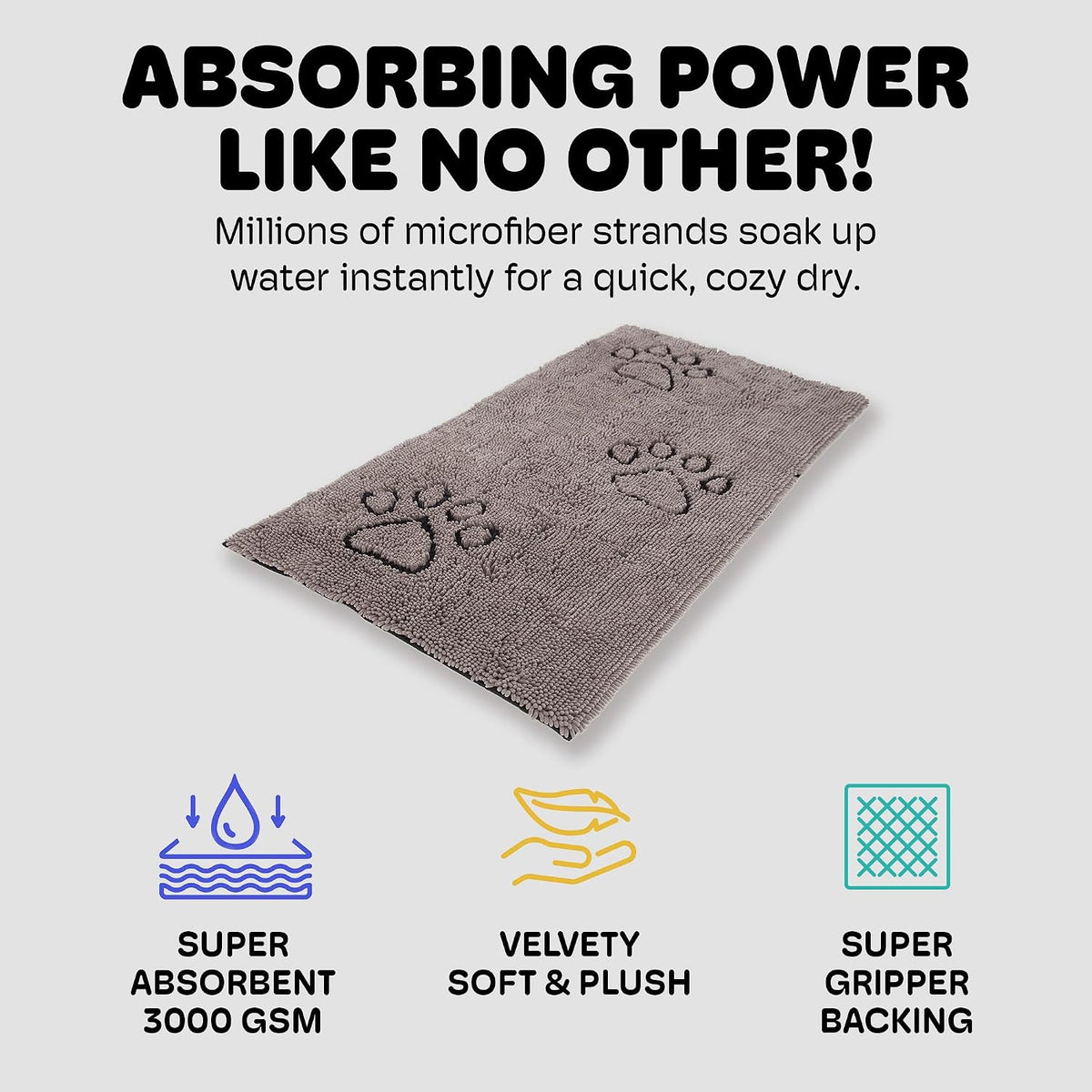 Dog Gone Smart Dirty Dog Doormat - Fast Drying Rug - Grey, 35 x 21 in