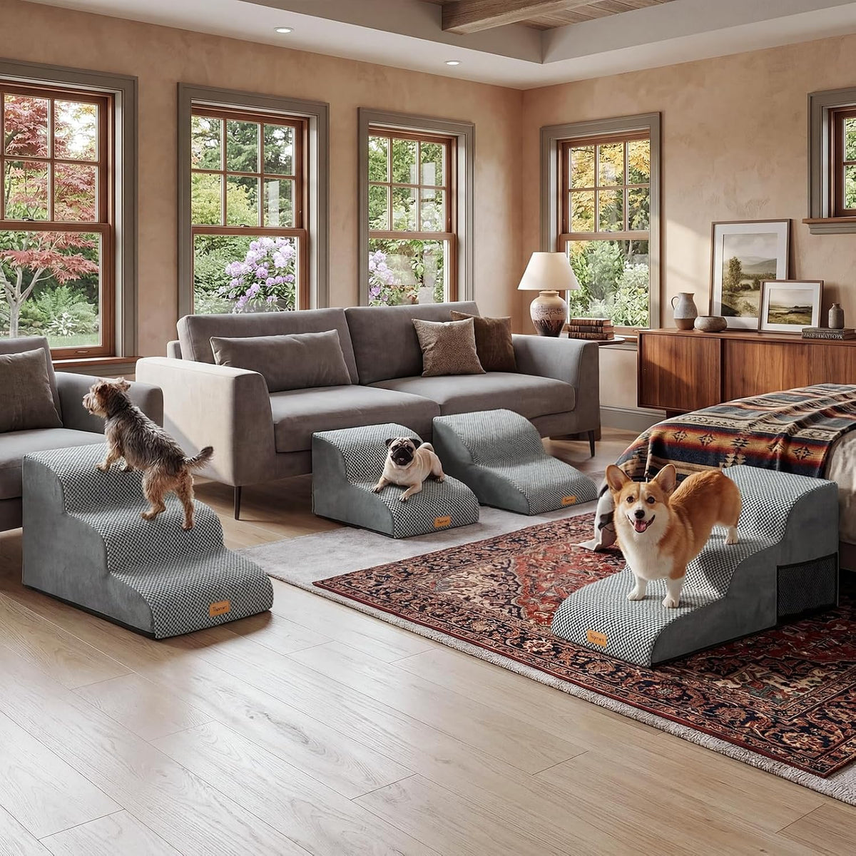 Topmart 3 Tiers Foam Dog Ramps/Steps,Non-Slip Pet Steps
