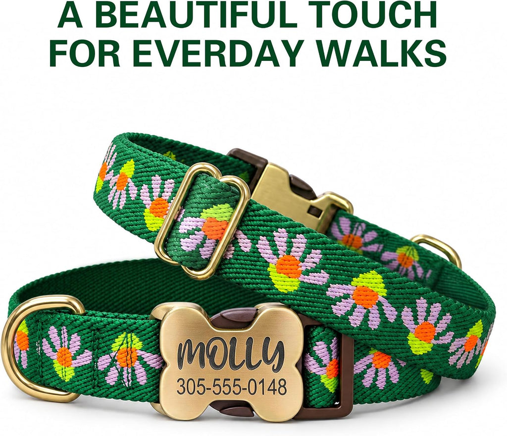 Personalized Jacquard Dog Collar with Engraved Name and Phone