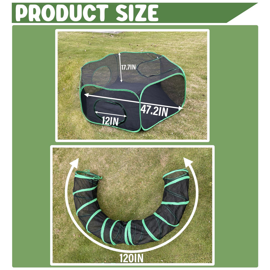 Pawtenda 2-in-1 Cat Tent & Enclosure Outdoor, Foldable Playpen with Tunnel