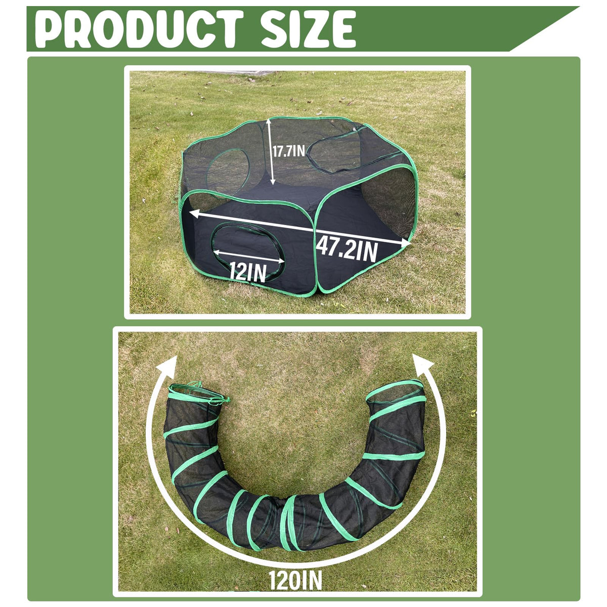 Pawtenda 2-in-1 Cat Tent & Enclosure Outdoor, Foldable Playpen with Tunnel