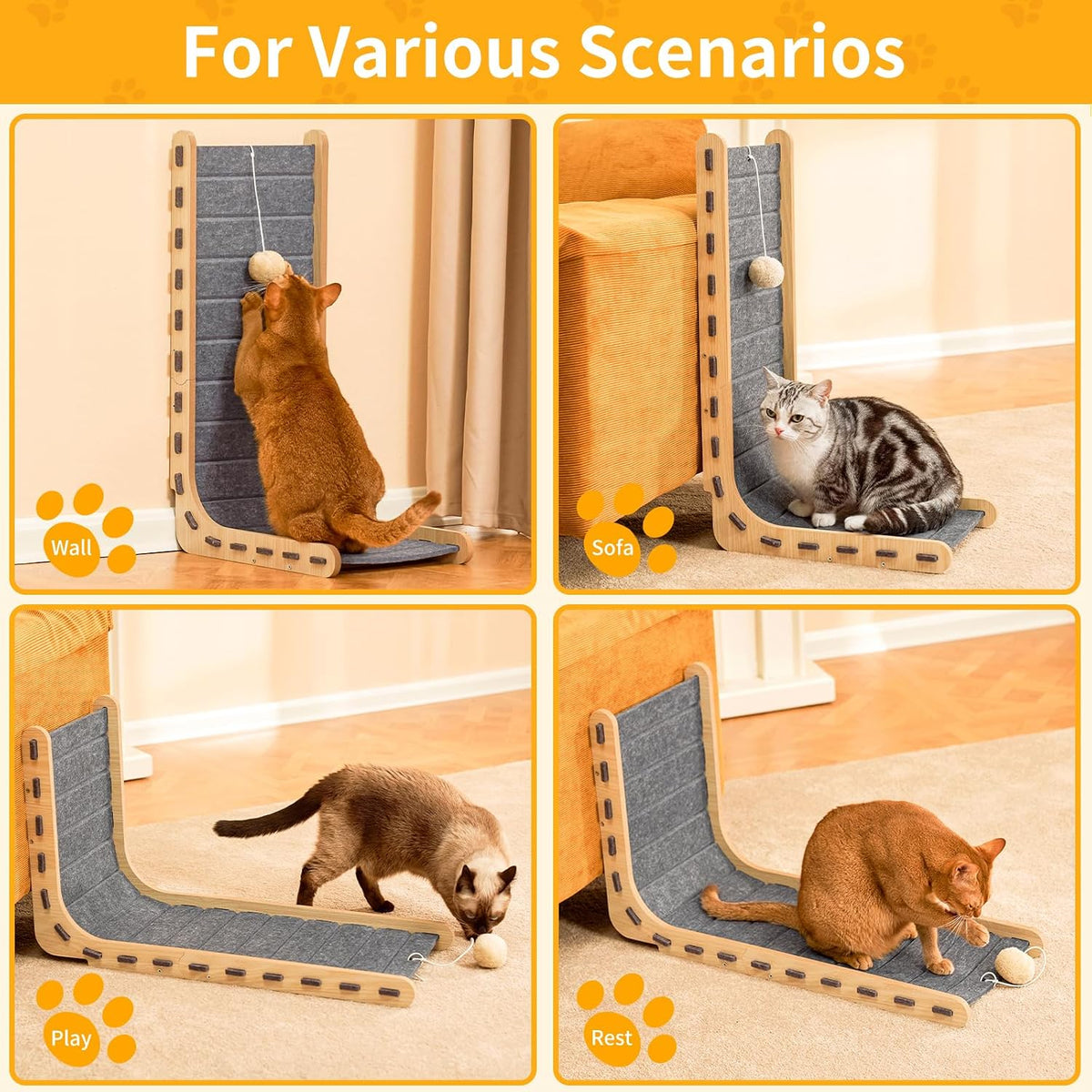 Felt Cat Scratcher for Indoor Cats,26.8 Inch,Grey