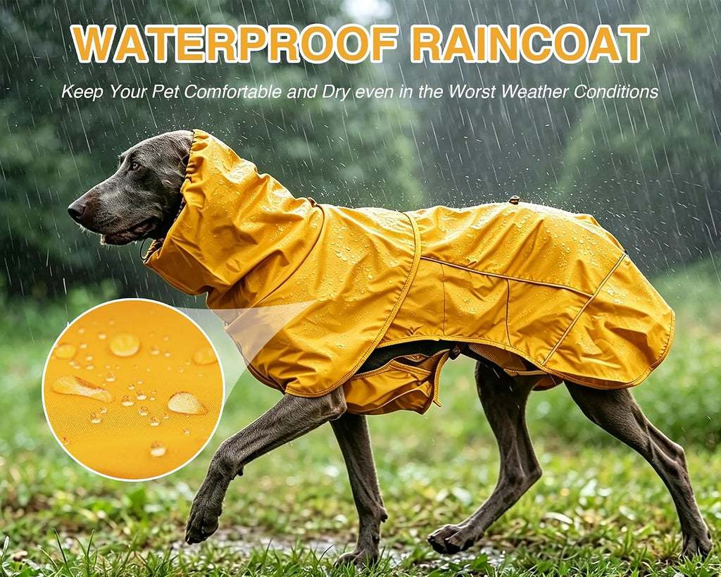 Skmeditec Dog Raincoat with Hood, Waterproof Puppy Rain Coat, Windproof Breathable Jacket with Mesh Lining, Outdoor Hiki