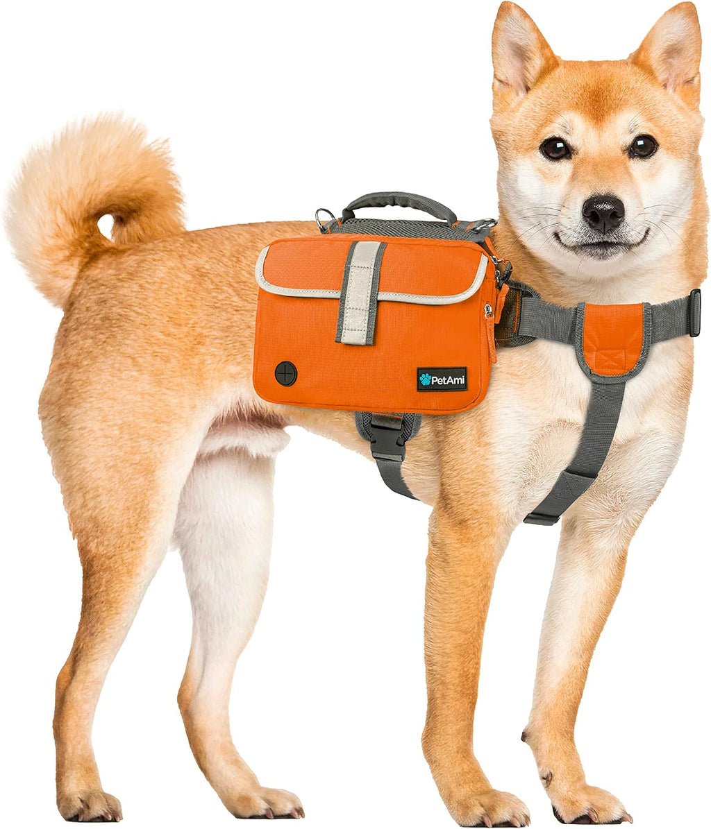 PetAmi Dog Backpack for Medium Large Dogs, Saddle Bag (Orange, Large)