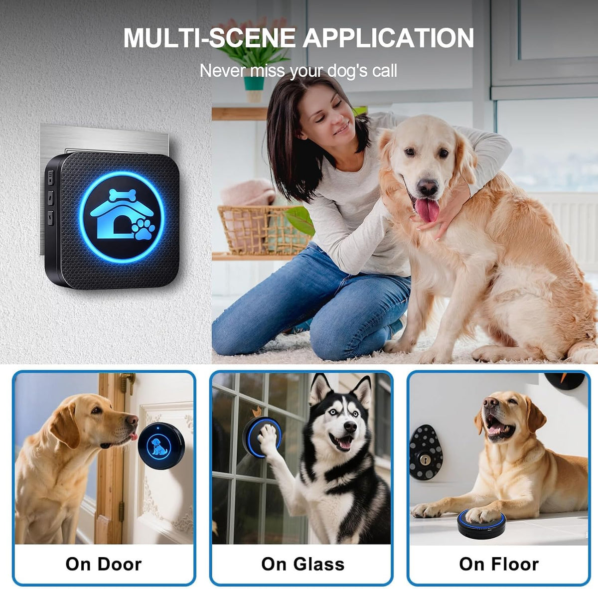 Dog Door Bell for Potty Training, Wireless Dog Doorbells to Go Outside, 1000 Feet Long Range, IP65 Waterproof, 60 Melodi