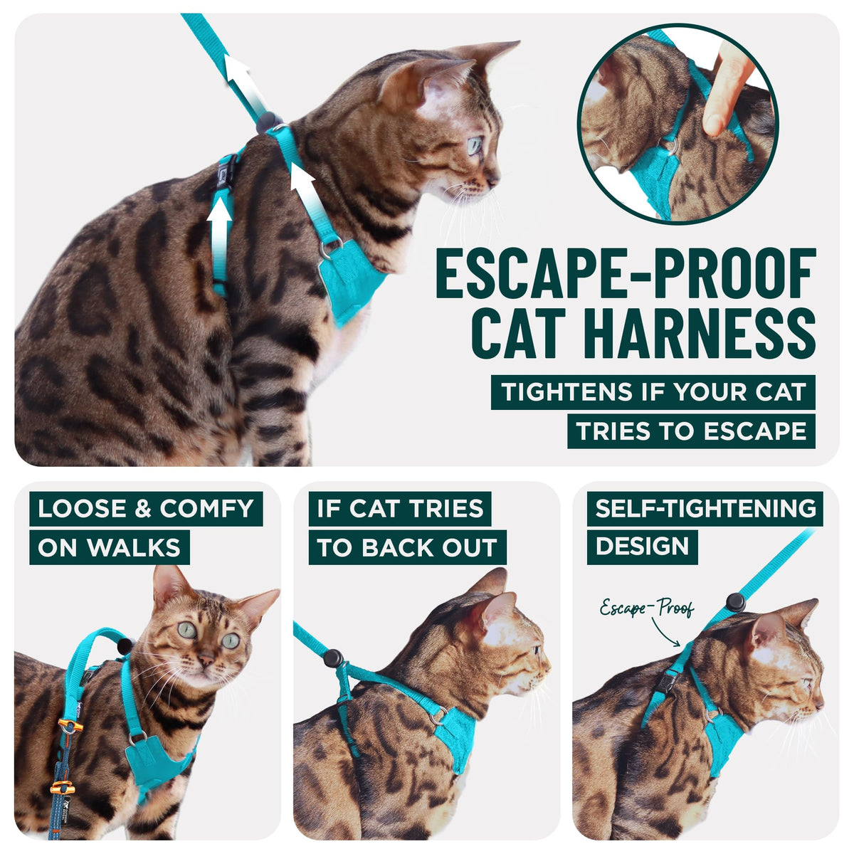 OutdoorBengal Houdini™ Escape Proof Cat Harness and Leash (Black, M/L)
