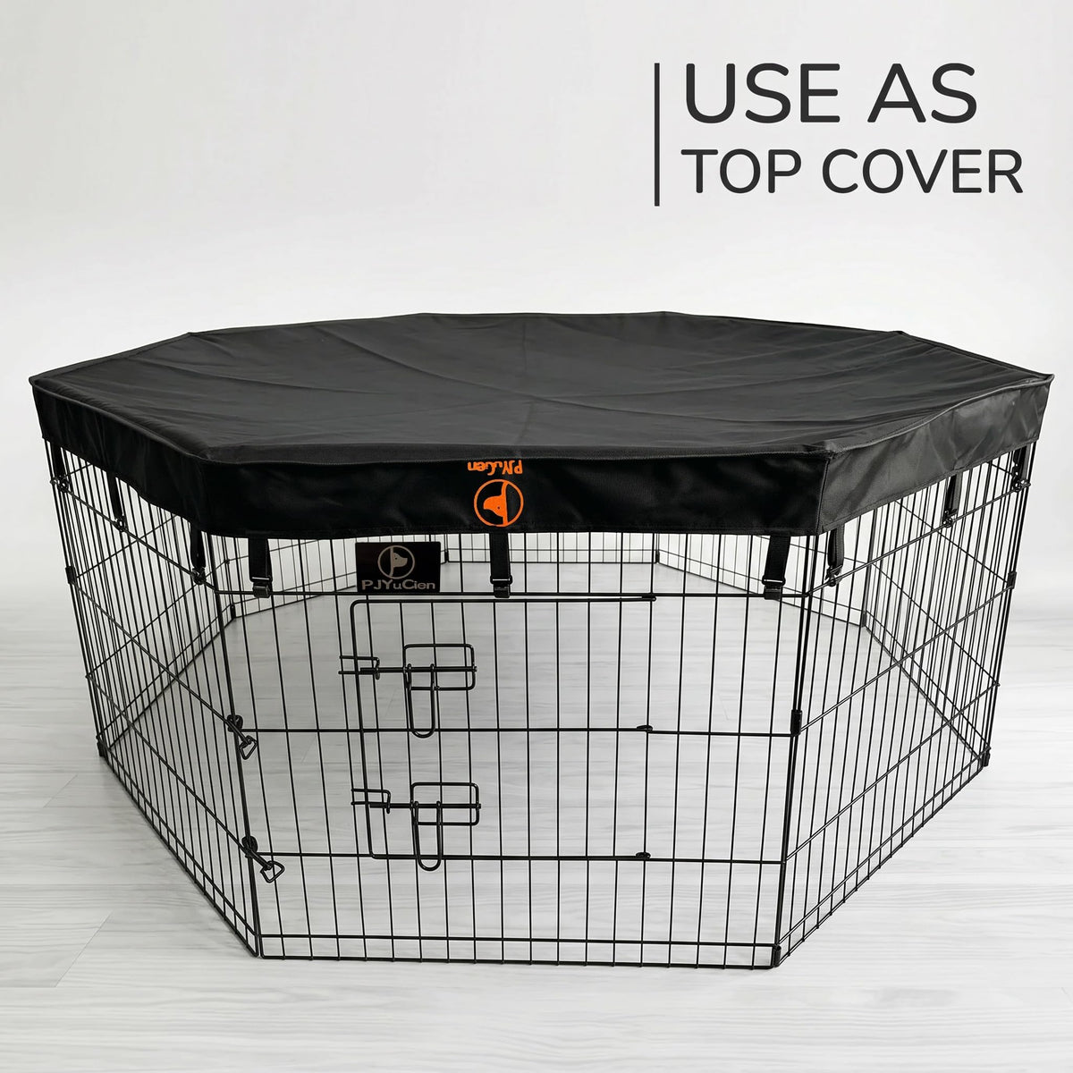 PJYuCien Puppy Playpen with Bottom Pad and Door, 8 Panels 24" H, Black