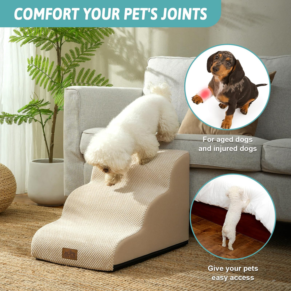 COZY KISS Dog Stair for Small Dog 15.7" H, 3 Step Pet Ramp for Couch